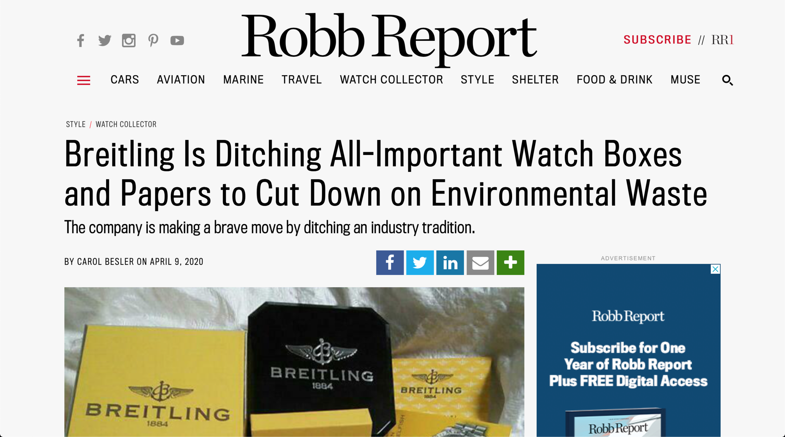 Robb Report: Eric Wind is Quoted Regarding Watch Packaging