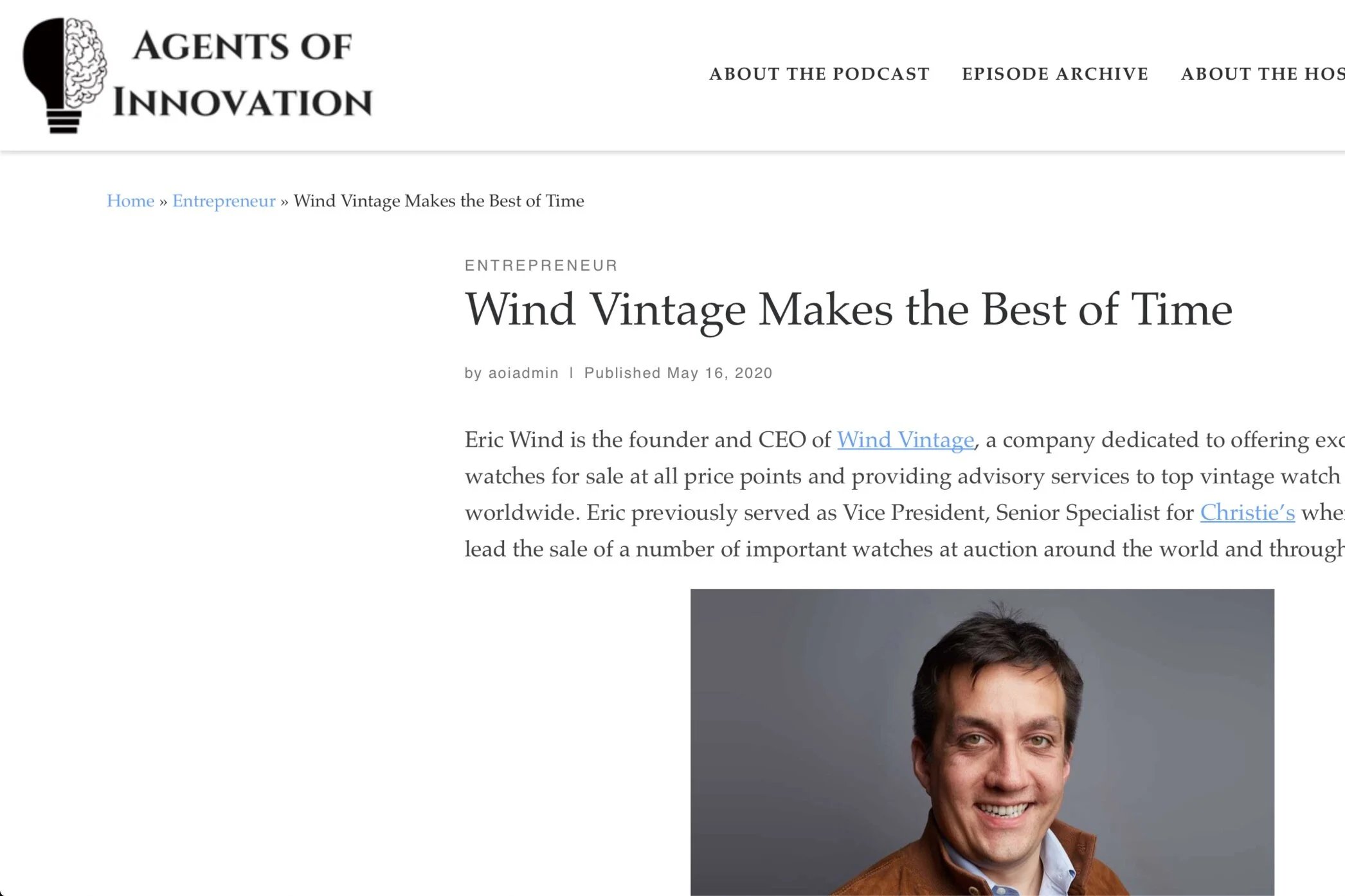 AGENTS OF INNOVATION: Eric Wind is Interviewed 