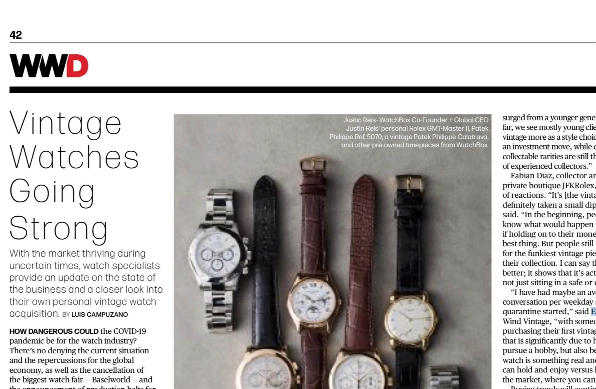 WWD: Eric Wind is Quoted Regarding the Vintage Watch Market