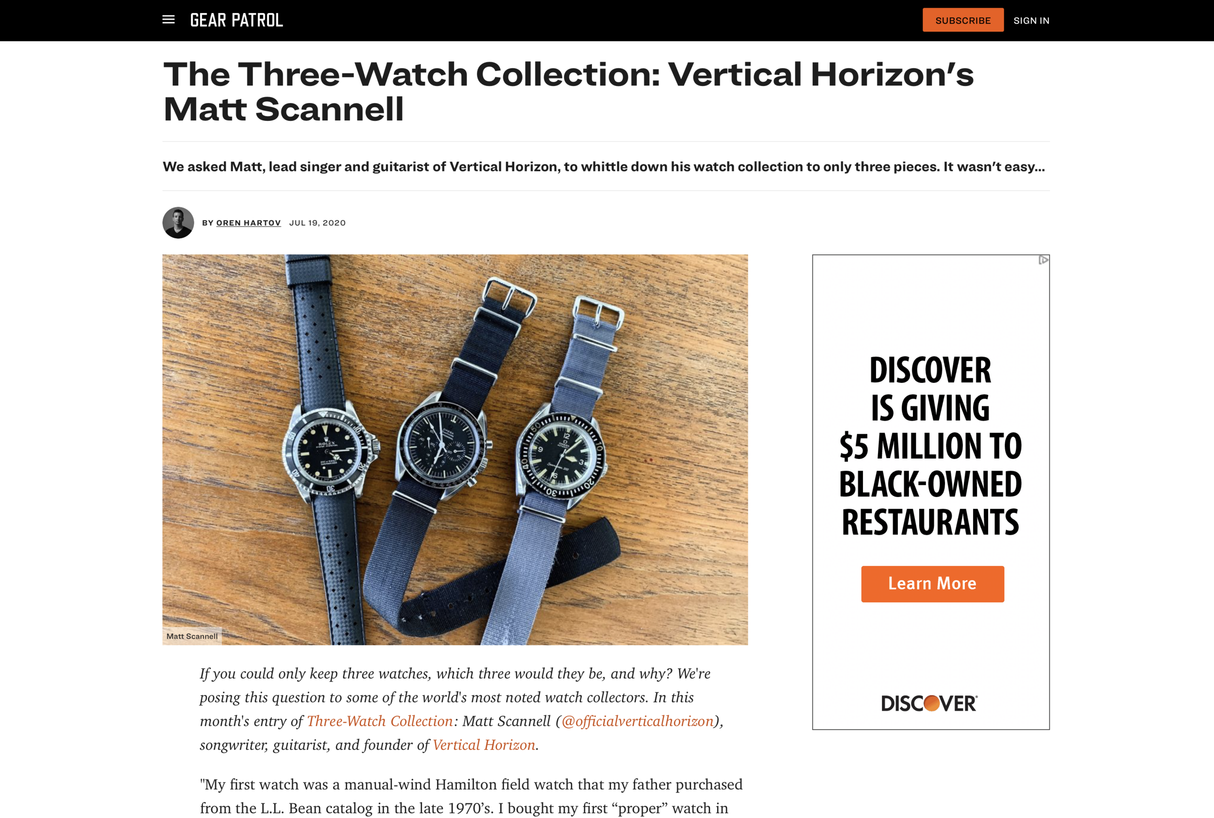 Gear Patrol: Eric Wind is highlighted by Vertical Horizon's Matt Scannell