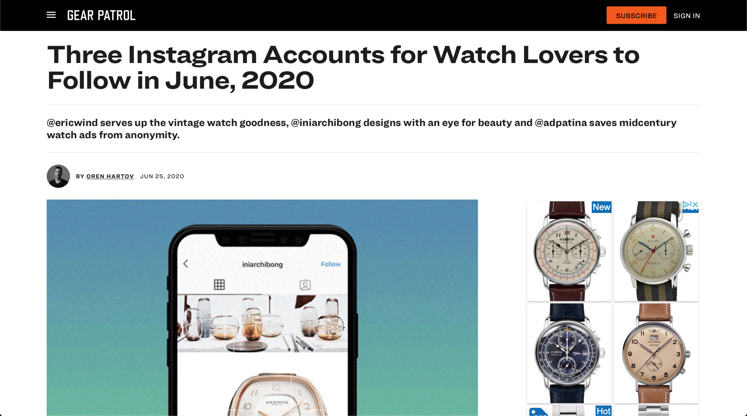 Gear Patrol: Eric Wind is Featured in Three Instagram Accounts to Follow for Watch Lovers