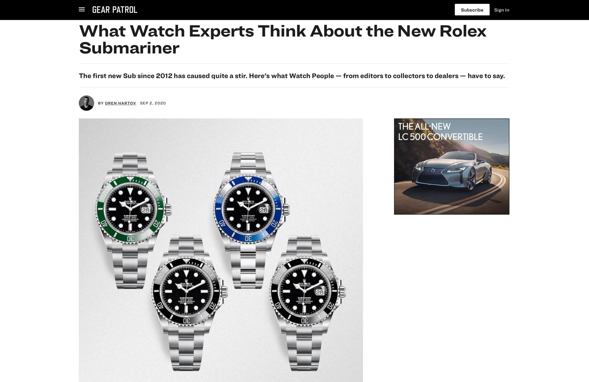 Gear Patrol: Eric Wind Quoted Regarding 2020 Rolex Submariner Release