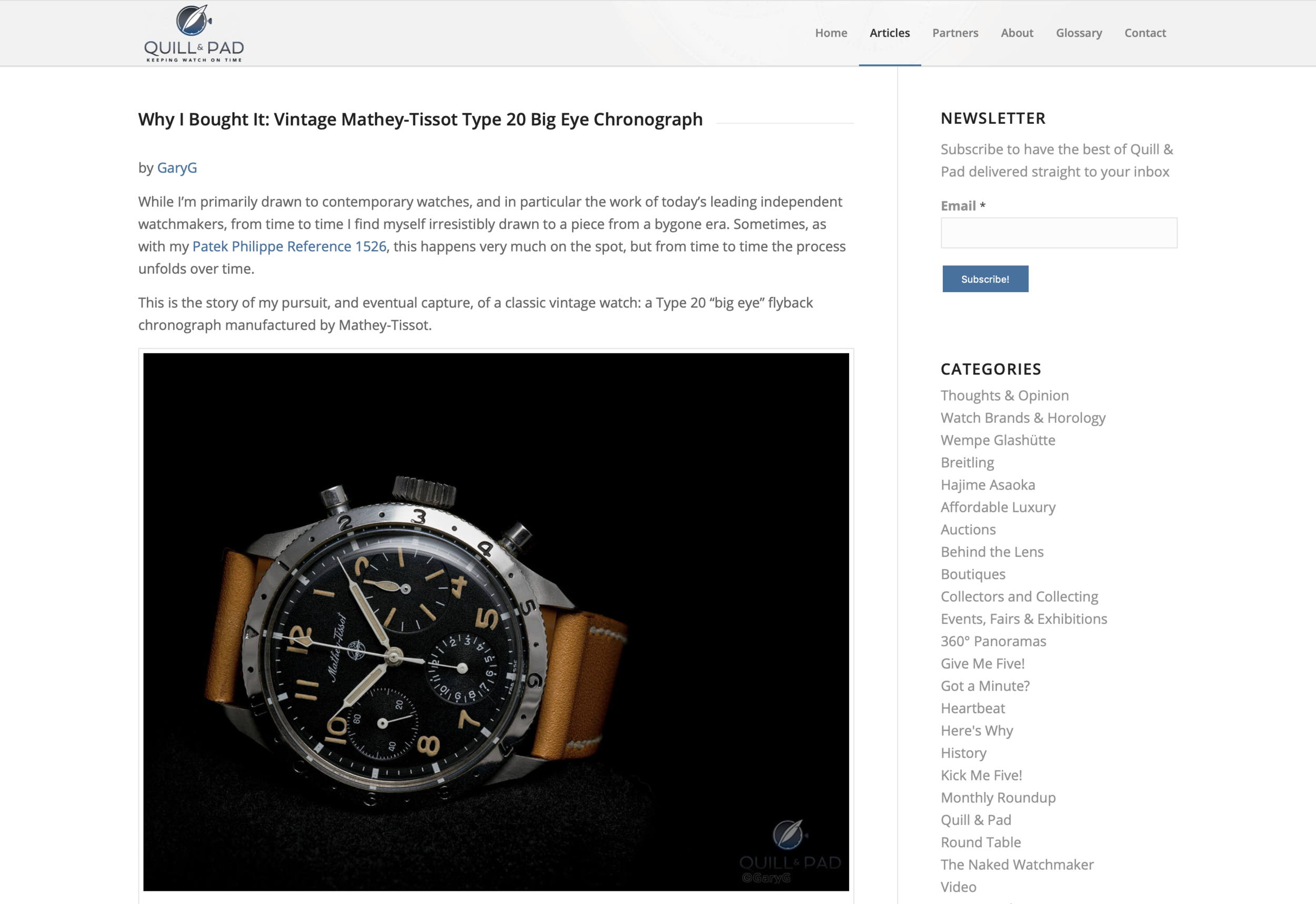Quill &amp; Pad: Eric Wind is Featured Regarding A Mathey-Tissot Type 20 He Sold