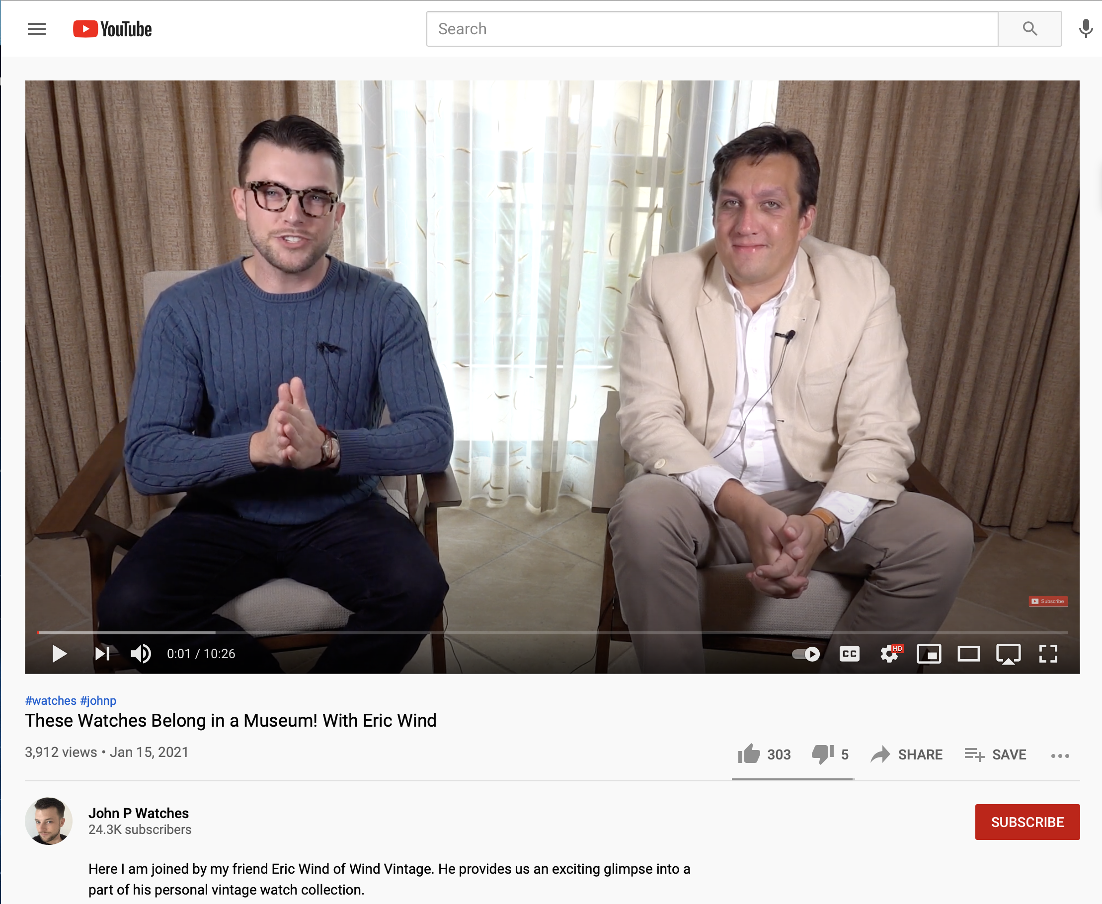 John P Watches on YouTube: Eric Wind Interviewed