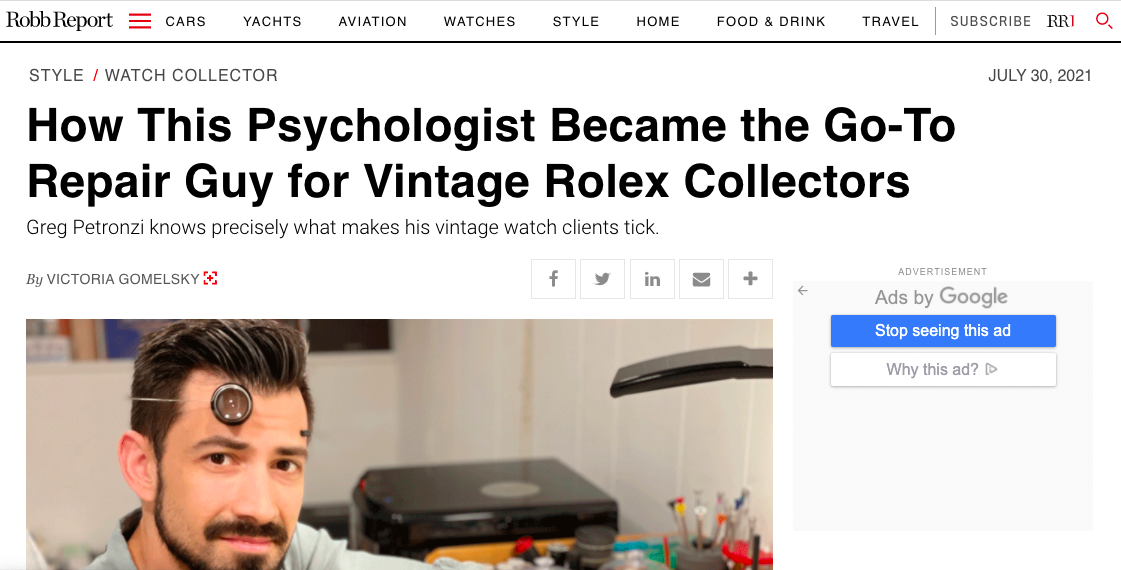 Robb Report: Eric Wind's Rolex Explorer Ref. 1016 Featured in Iconic Ad Highlighted