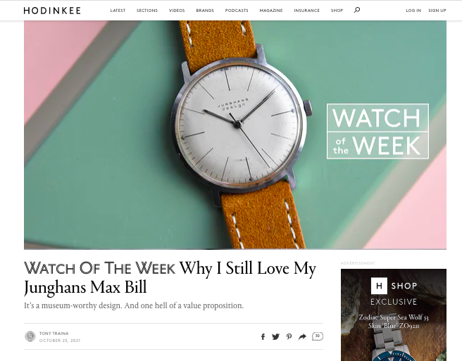 HODINKEE: Eric Wind quoted on the original Junghans watches designed by Max Bill