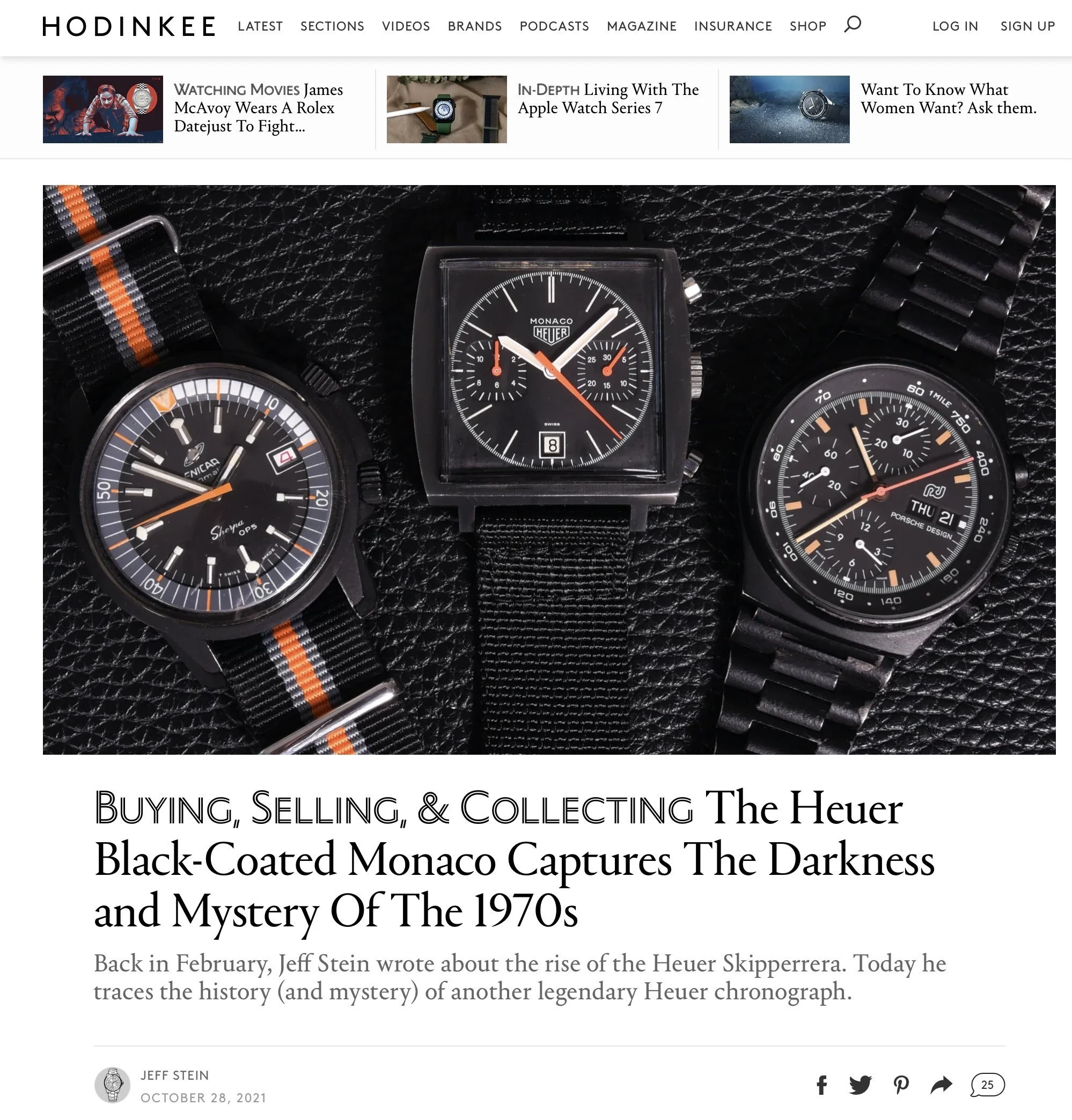 HODINKEE: Eric Wind quoted on The Heuer Black-Coated Monaco