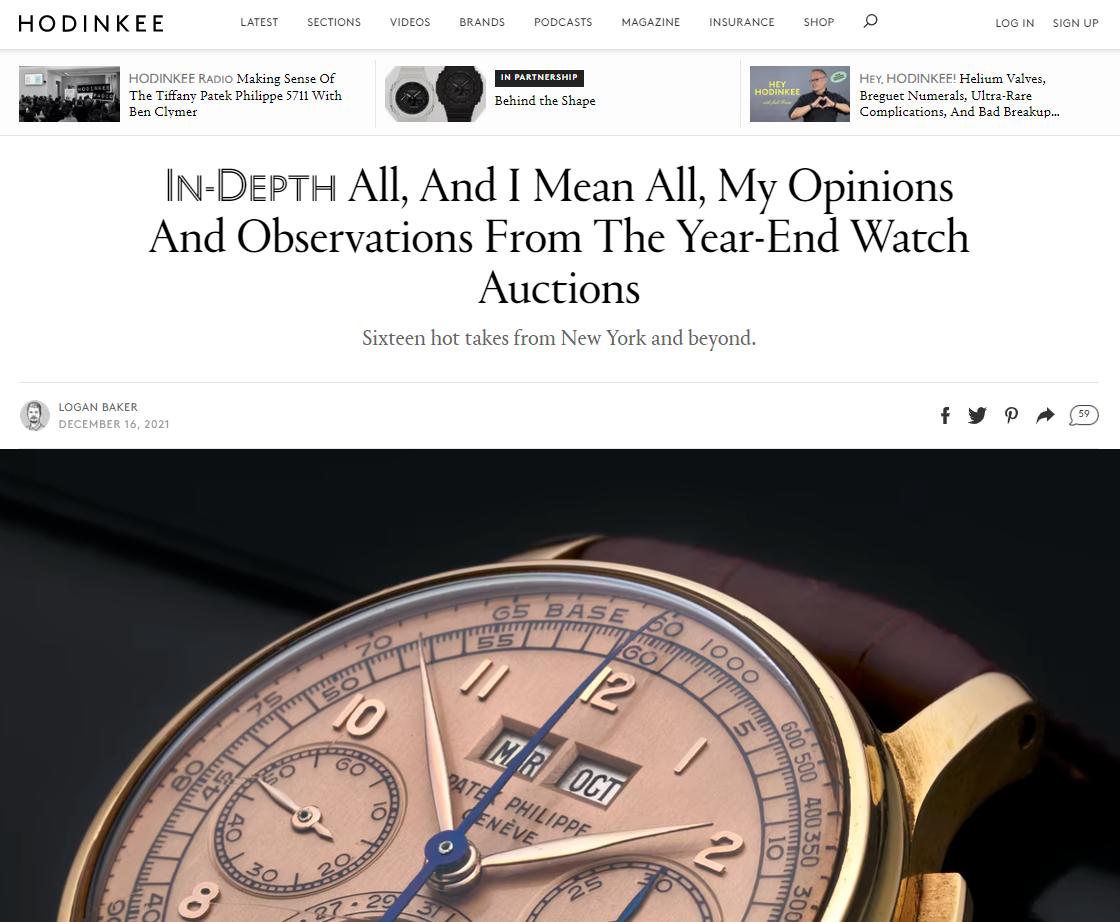 HODINKEE: Eric Wind Quoted on The End-of-Year Auction Performances