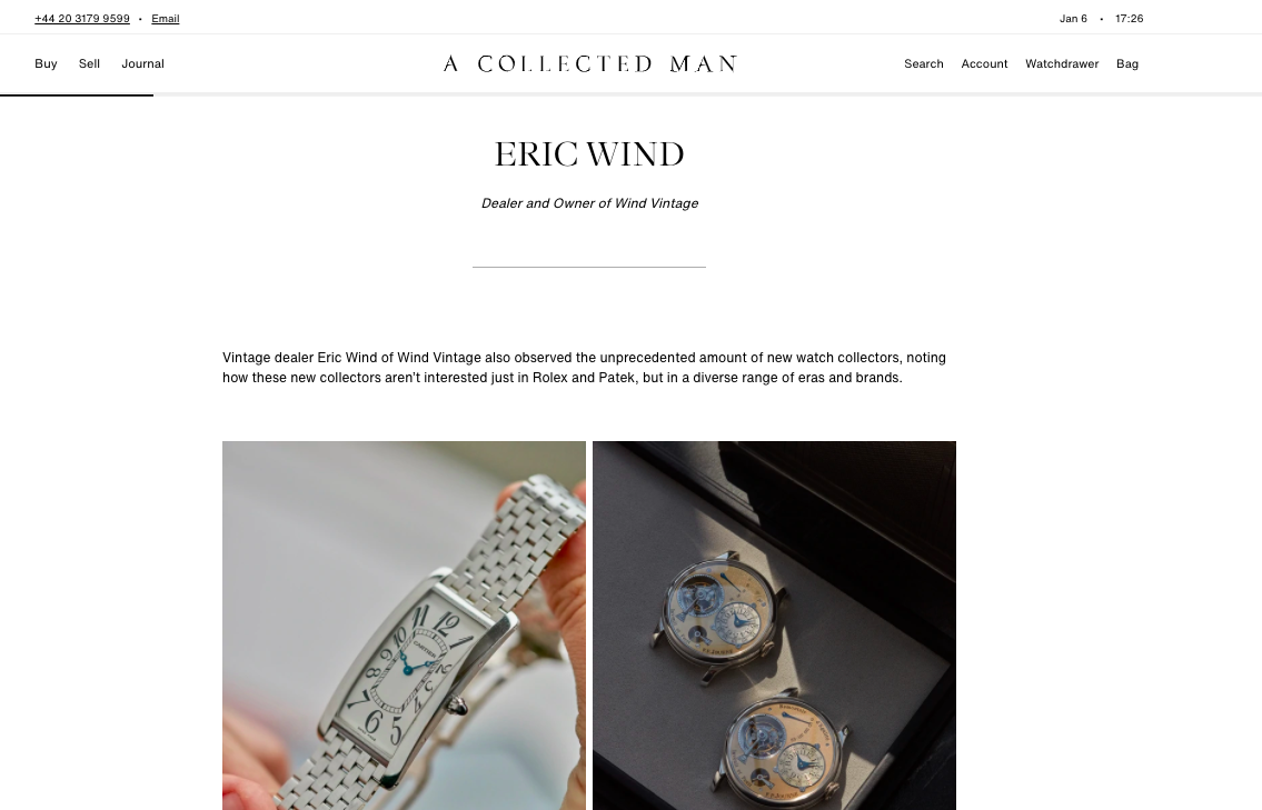 A Collected Man: Eric Wind Quoted on The 2021 Watch Market