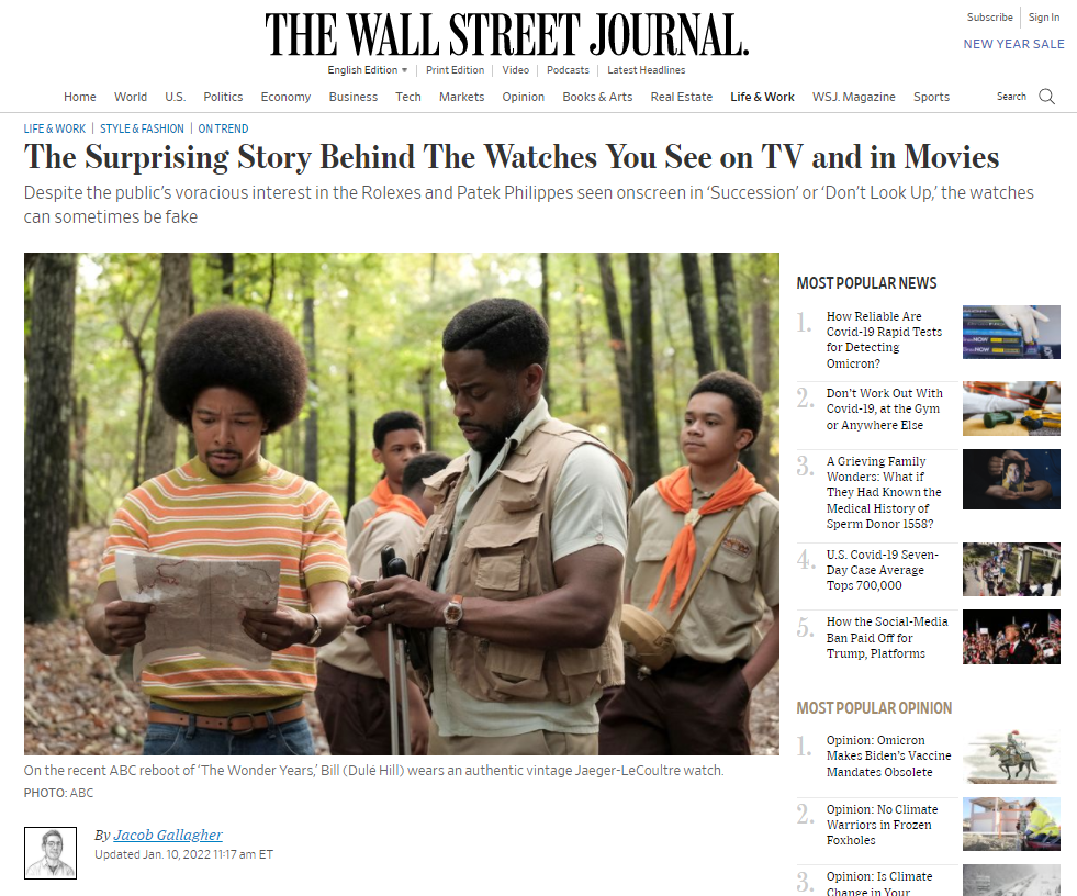Wall Street Journal: Eric Wind On His Involvement In Watches For Television &amp; Film