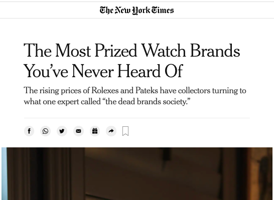 The New York Times: Eric Wind Quoted On Obscure Vintage Watch Brands