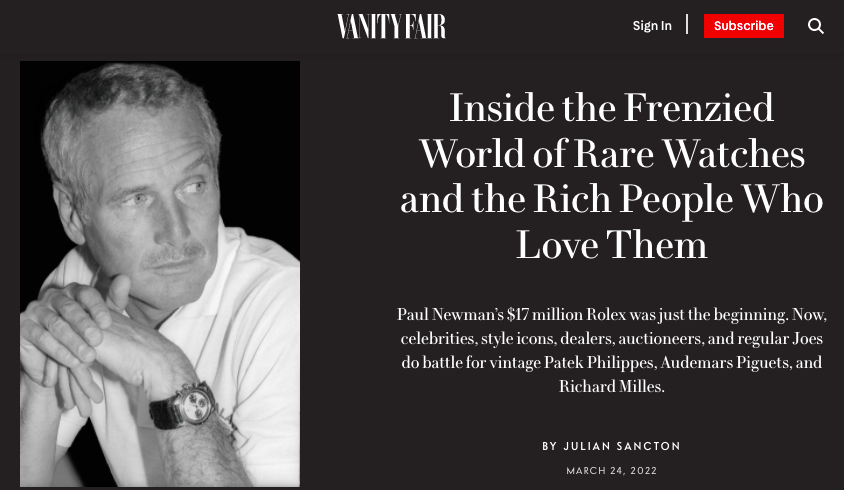 Vanity Fair: Eric Wind Quoted on The Frenzied World of Rare Watches