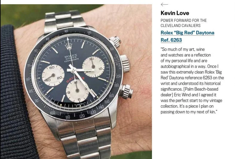 Robb Report: Kevin Love Cites Eric Wind In Helping Him Start His Vintage Watch Collection