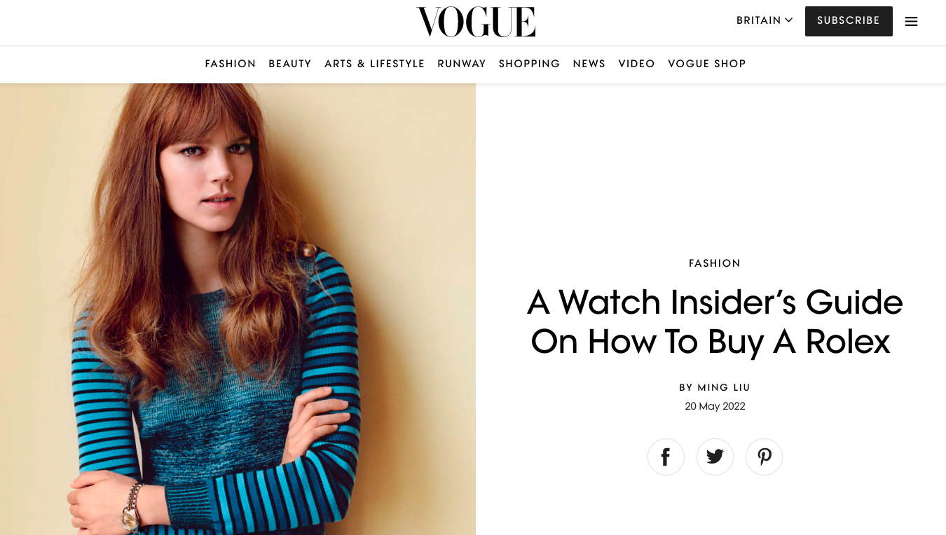 British Vogue: Eric Wind Quoted on How To Buy Rolex