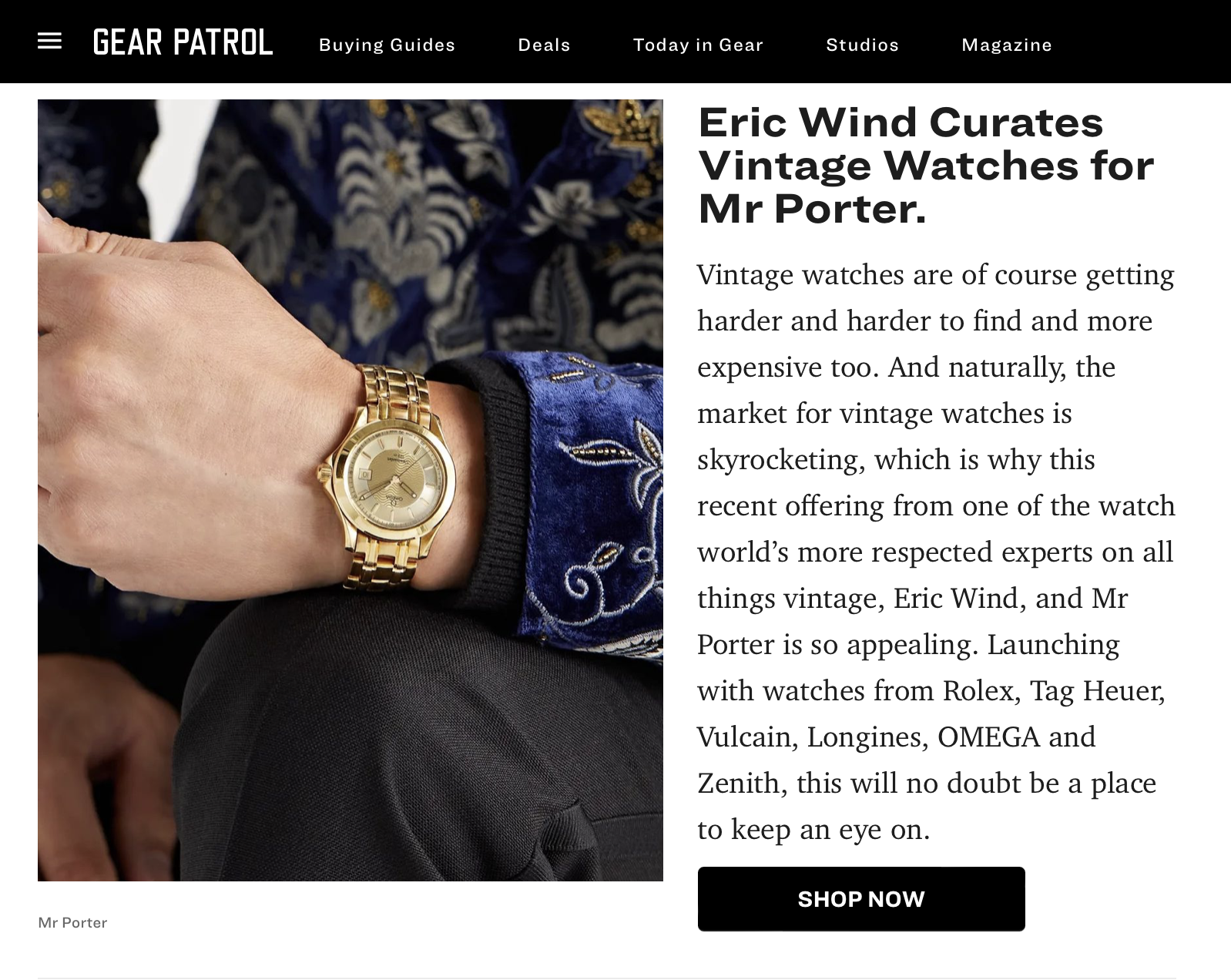 Gear Patrol: Eric Wind Curates Vintage Watches For Mr Porter