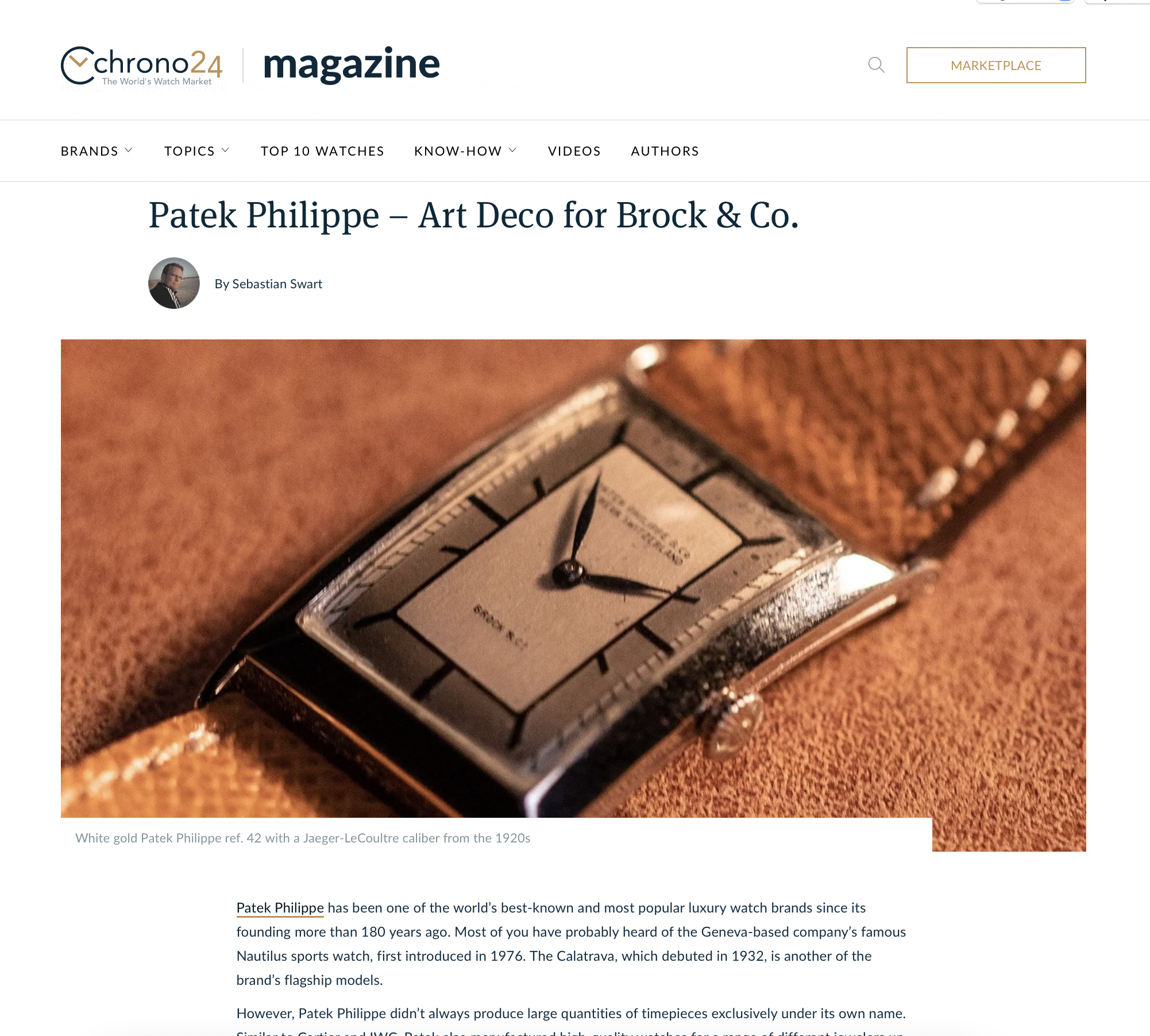 Chrono24 Magazine: Patek Philippe Art Deco Reference 42 for Brock &amp; Co.