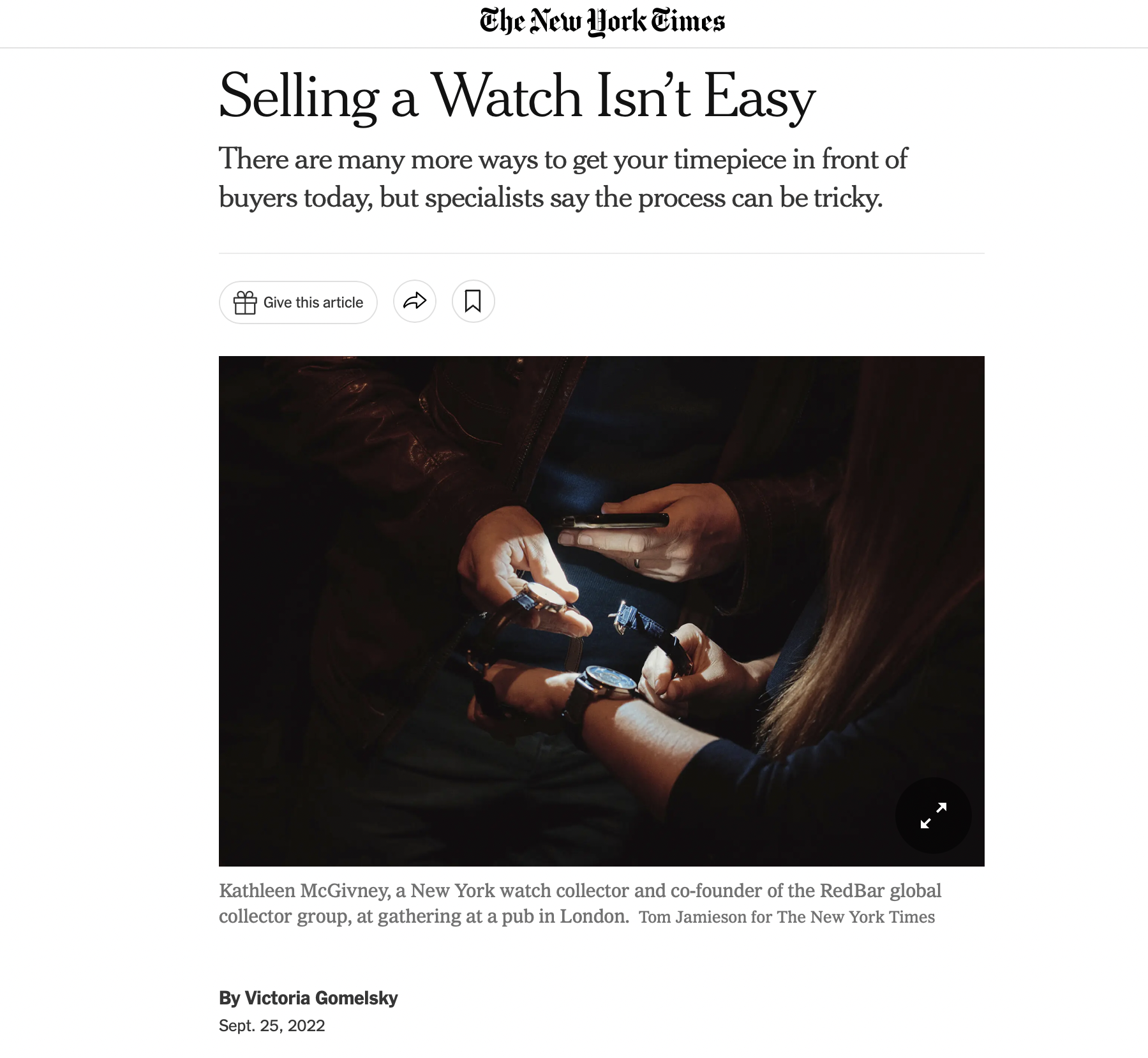 The New York Times: Eric Wind Quoted On How To Sell A Watch