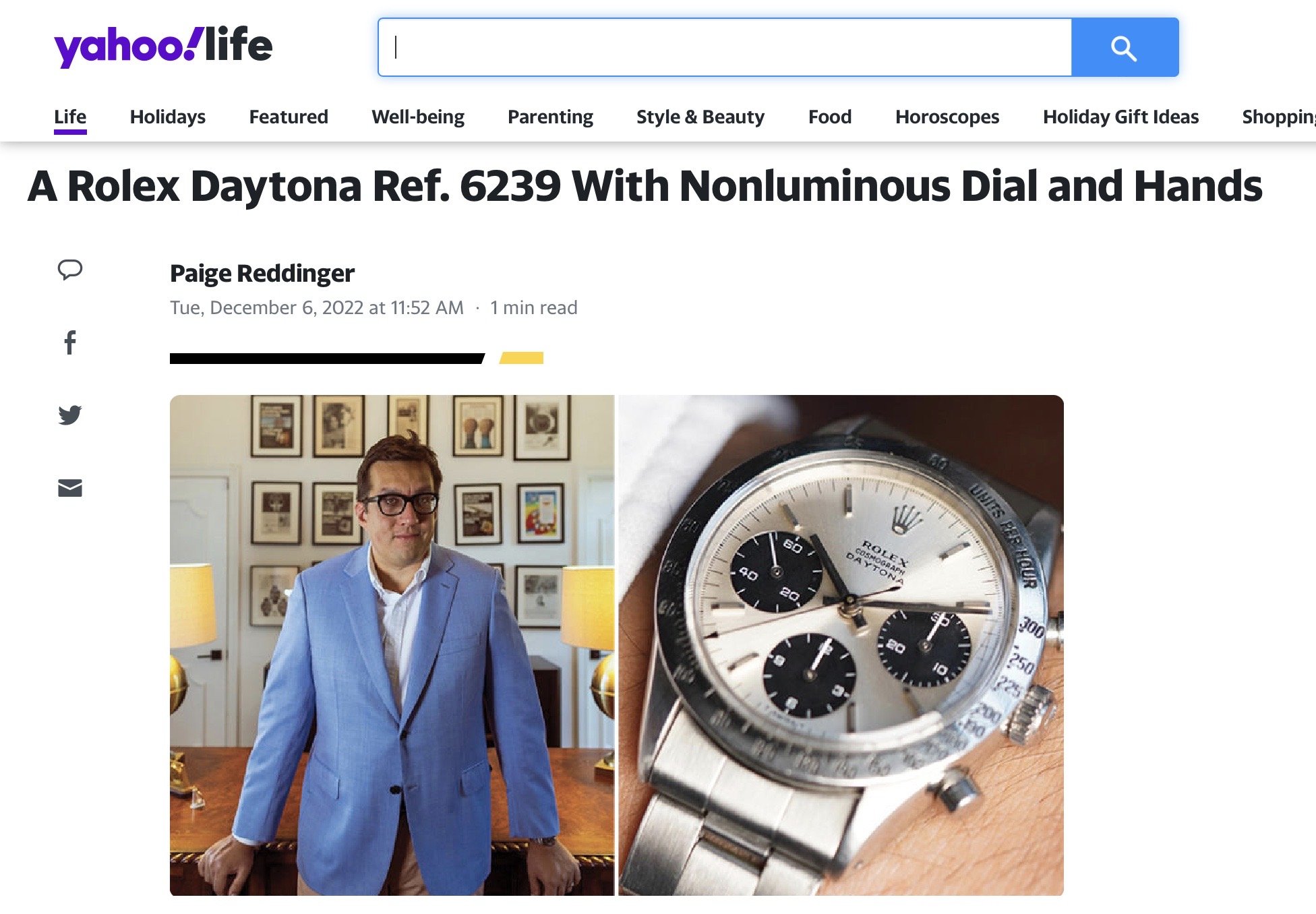Yahoo: A Rolex Daytona Ref. 6239 With Nonluminous Dial and Hands