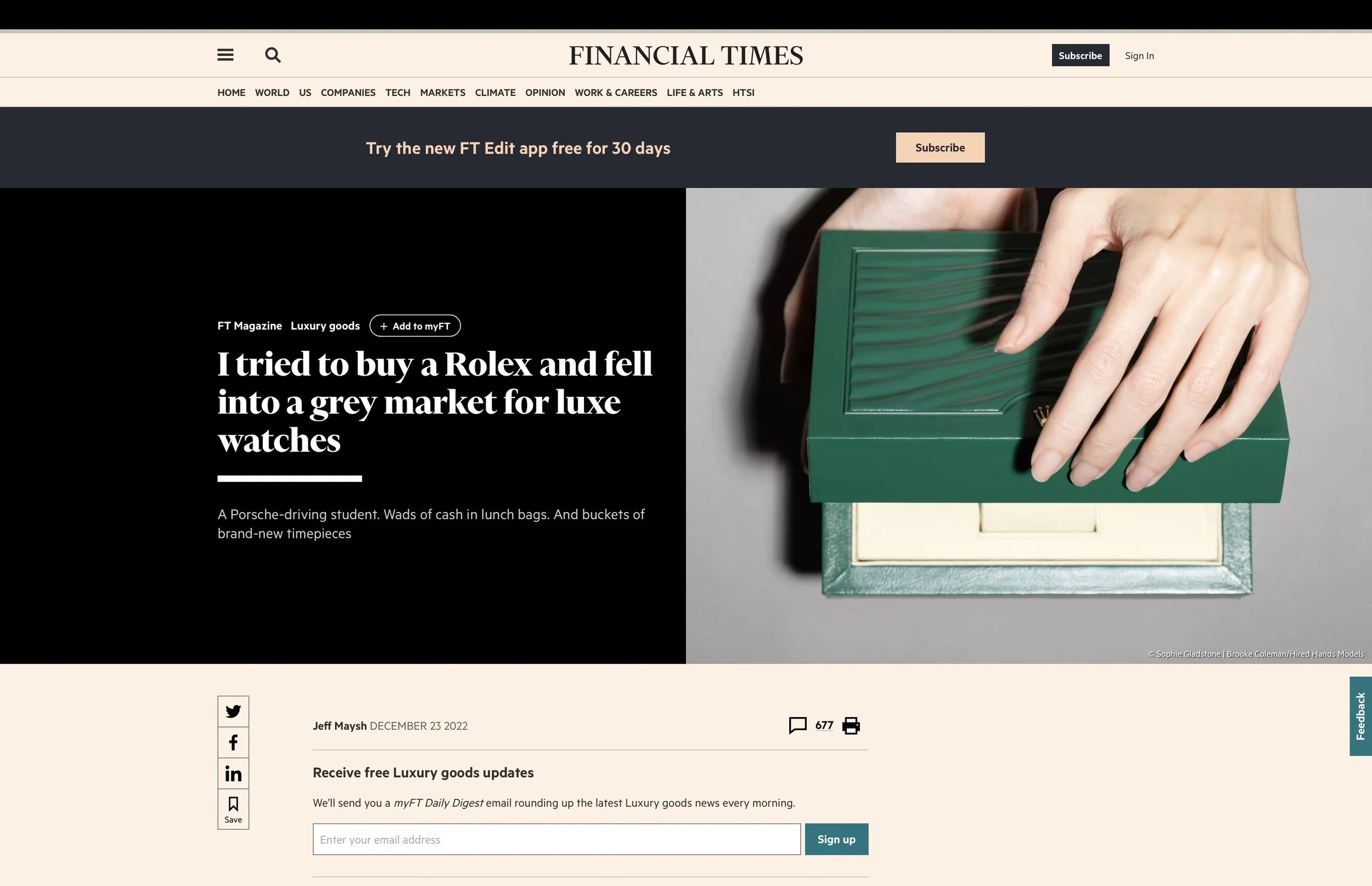 Financial Times: Eric Wind Quoted On The Rolex Grey Market