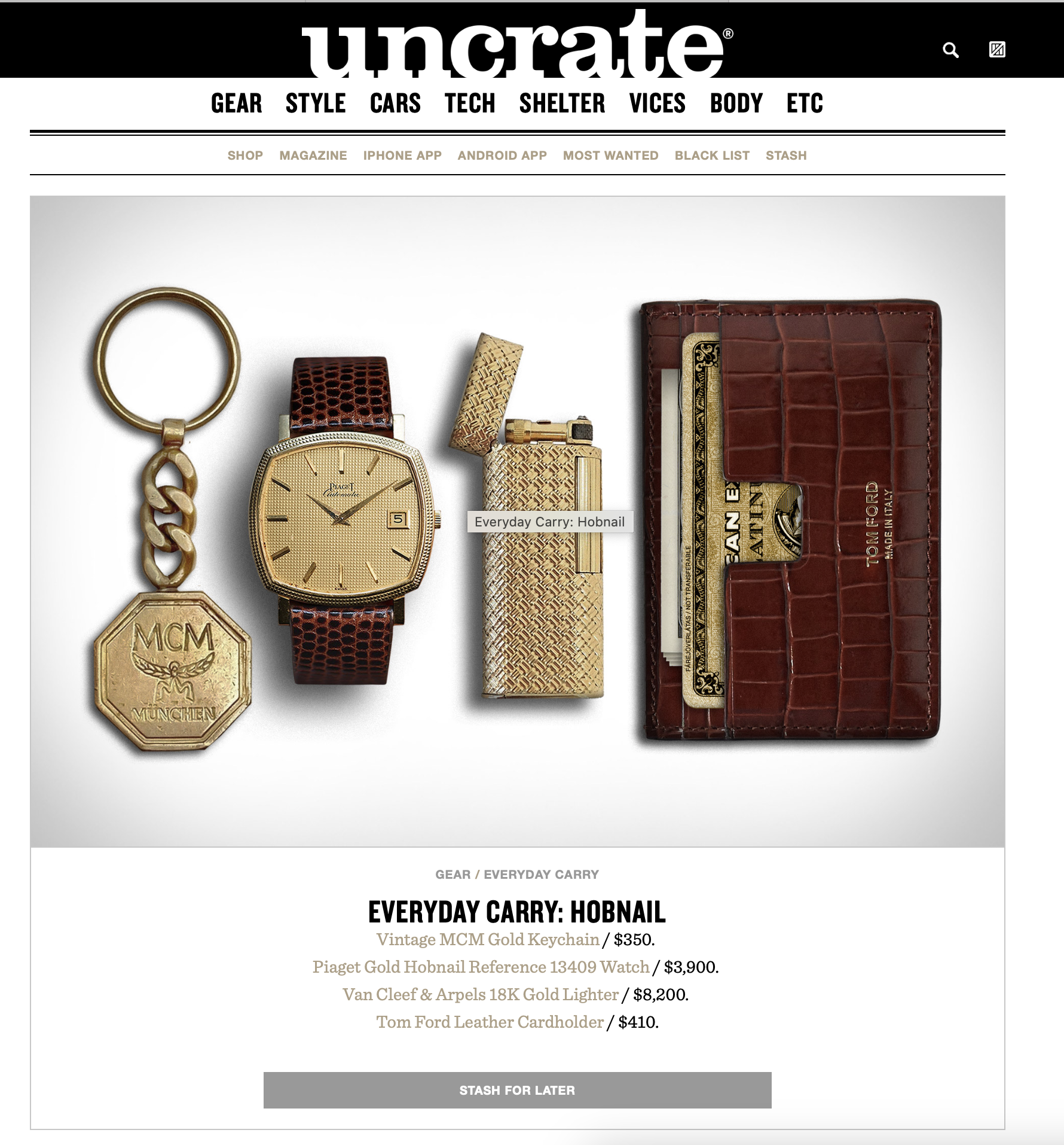 Uncrate: Wind Vintage's Piaget Highlighted in Everyday Carry