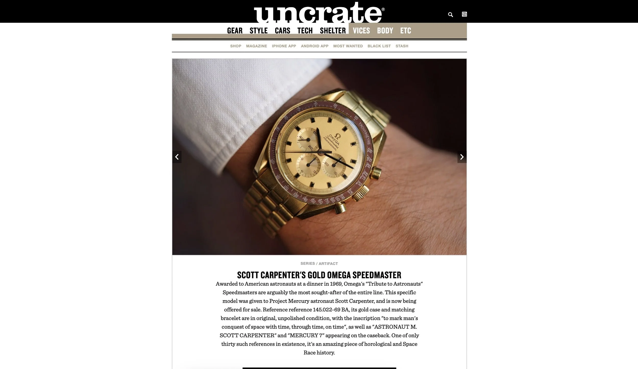 Uncrate: Scott Carpenter's OMEGA Speedmaster