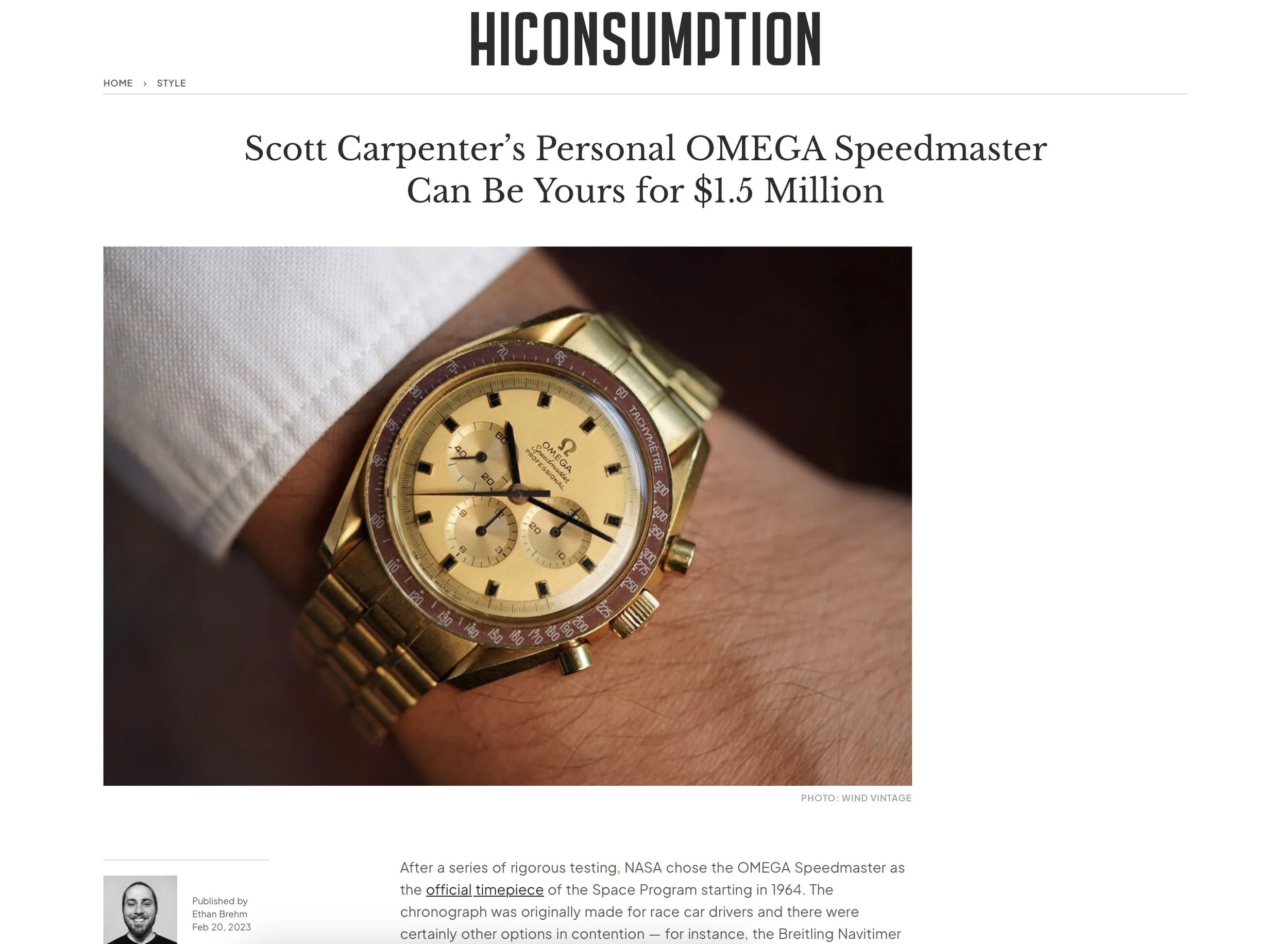 HICONSUMPTION: Scott Carpenter’s Personal OMEGA Speedmaster Can Be Yours for $1.5 Million