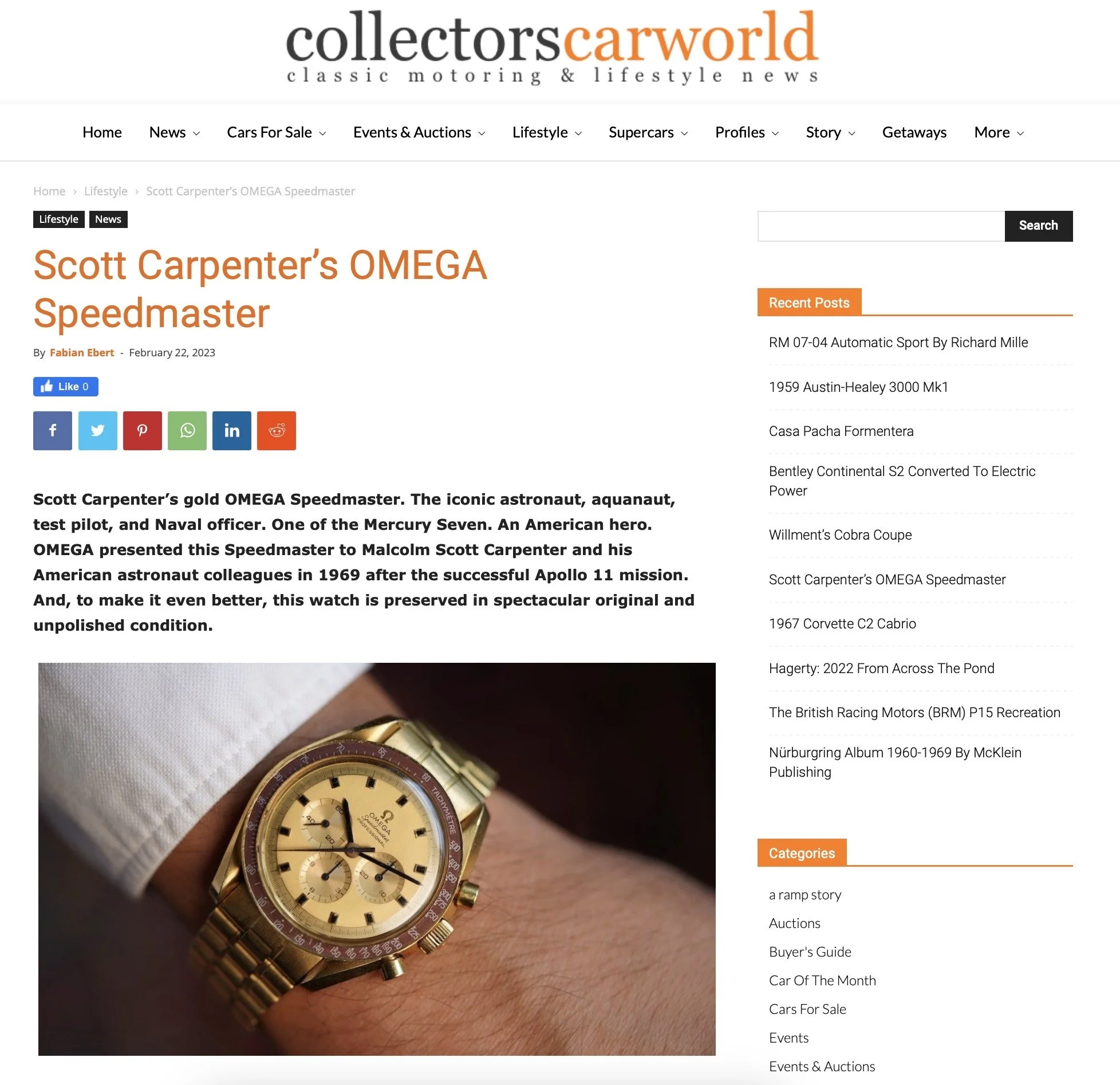 Collectors Car World: Scott Carpenter’s OMEGA Speedmaster