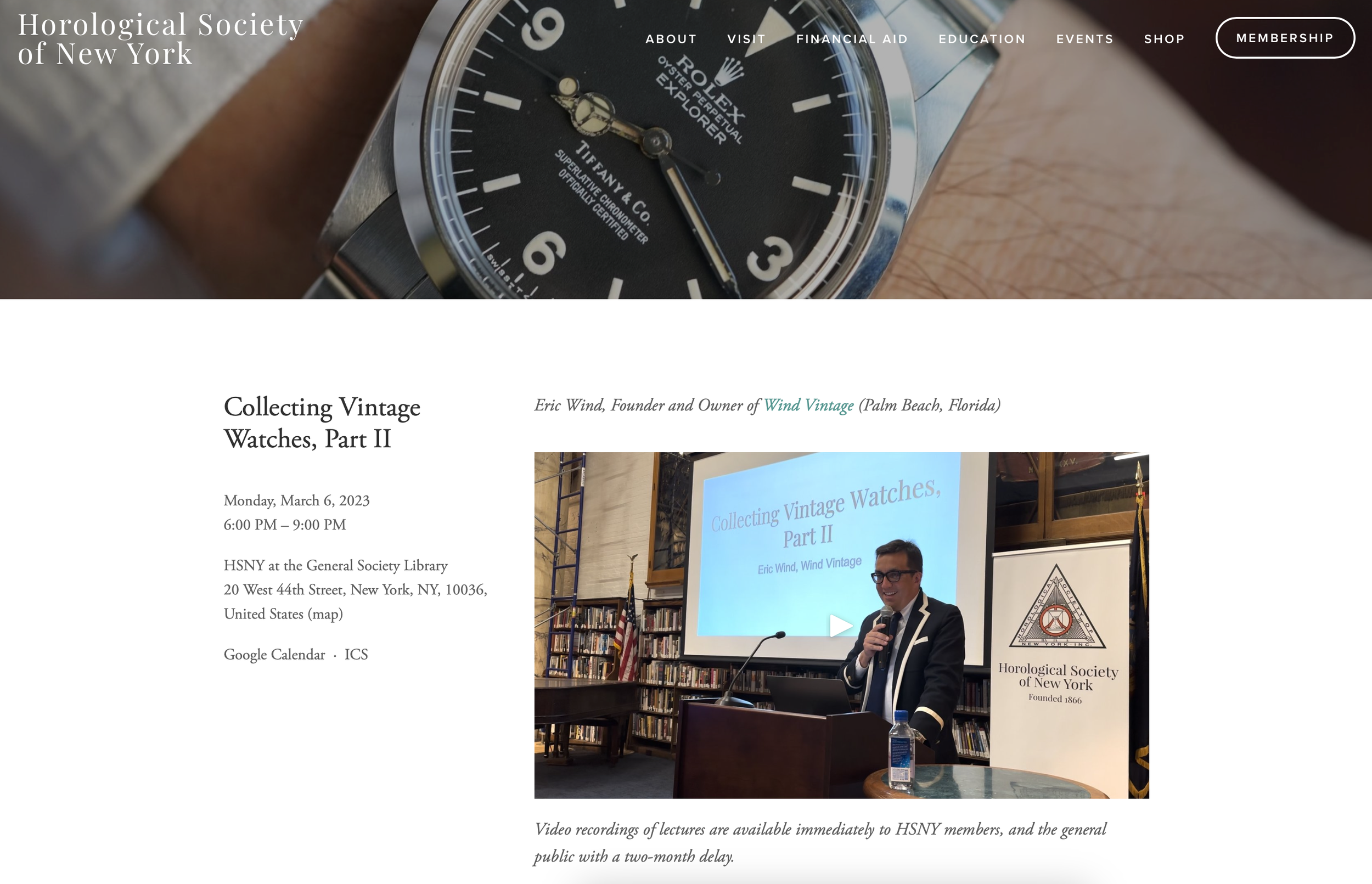 HSNY: Eric Wind Presents 'Collecting Vintage Watches, Part II'
