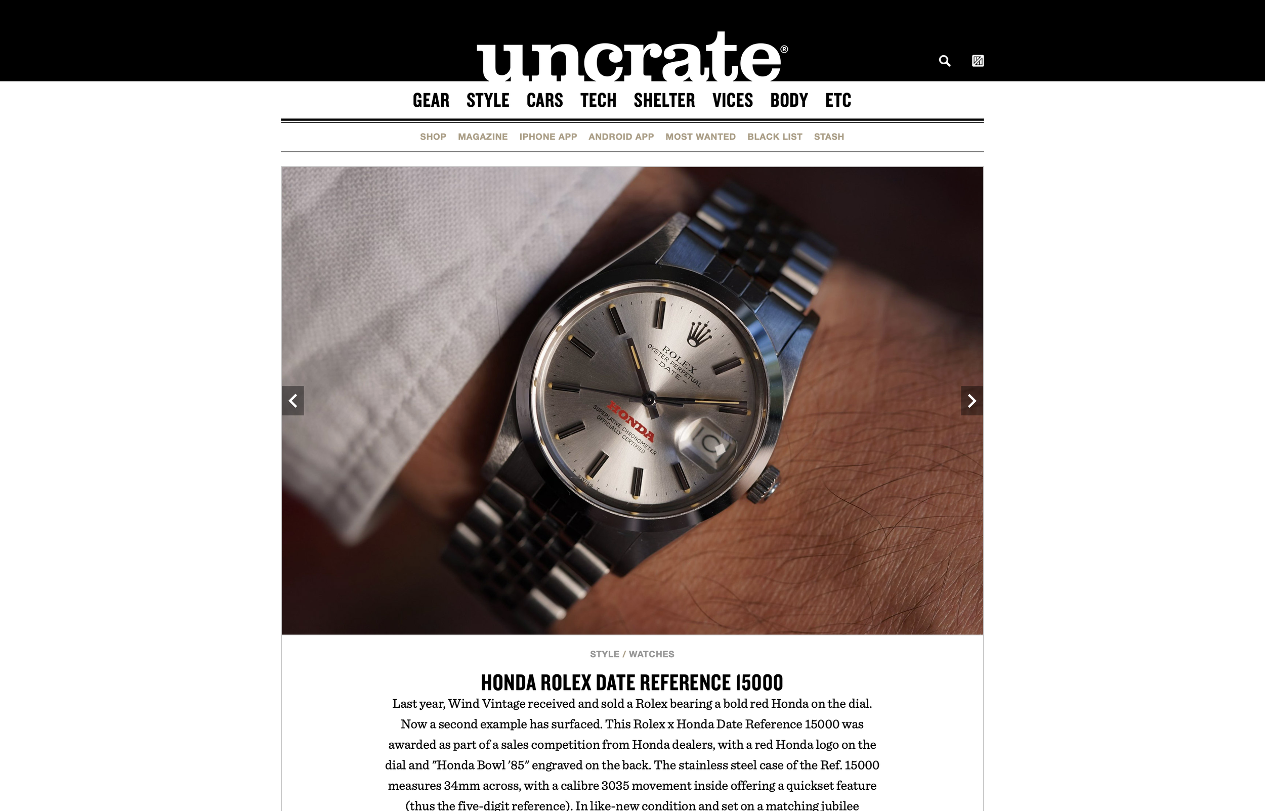 Uncrate: Rolex for Honda Date 15000 For Sale