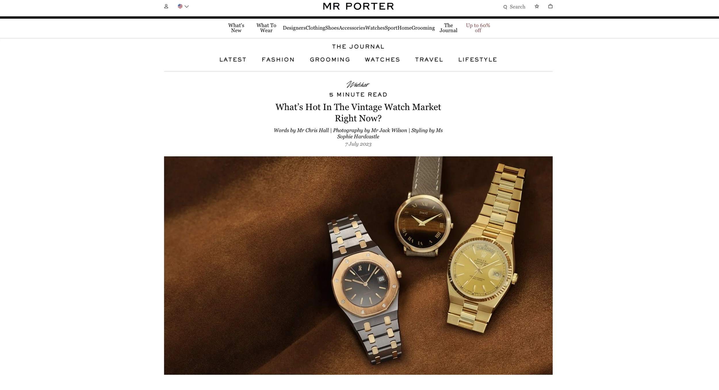 MR PORTER: Eric Wind Quoted On Trends in Vintage Watches