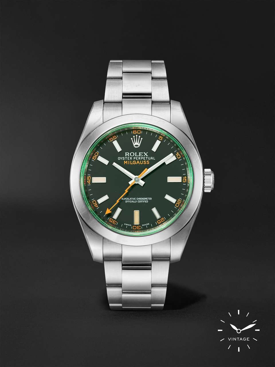 ROLEX Vintage Oyster Perpetual Milgauss Automatic 39mm Stainless Steel Watch, Ref. No. 116400GV