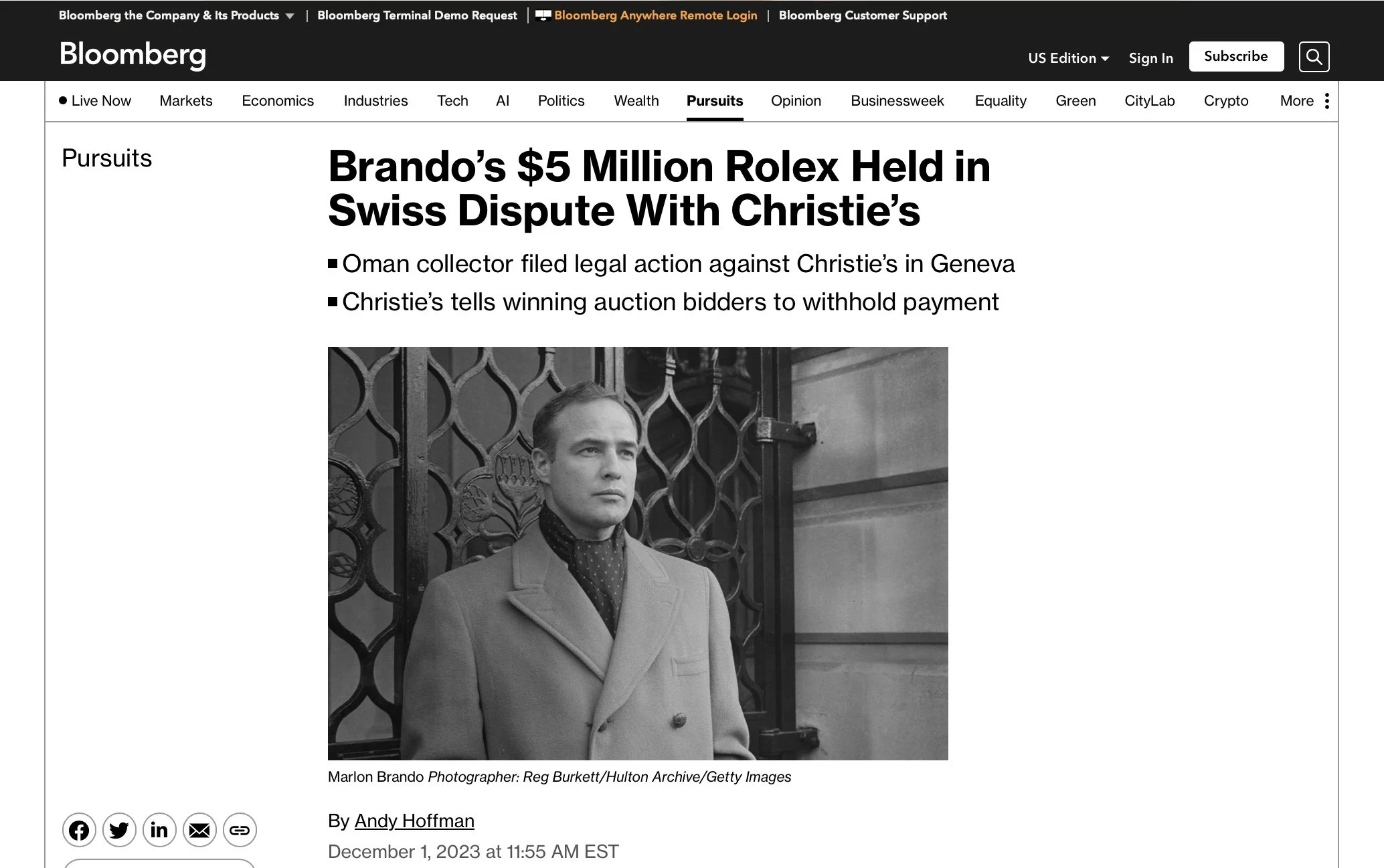 Bloomberg: Eric Wind Quoted on the Zaman Passion for Time Geneva Watch Auction 
