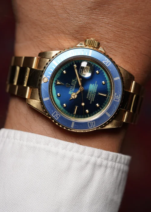Rolex Submariner Reference 16808 in 18K Yellow Gold w/ Blue/Teal