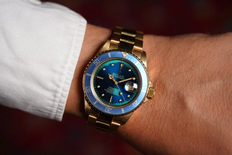 Rolex Submariner Reference 16808 in 18K Yellow Gold w/ Blue/Teal