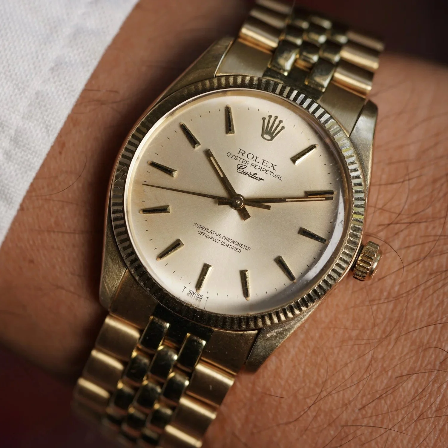 Rolex Cartier Oyster Perpetual Reference 1005 in 14K Yellow Gold