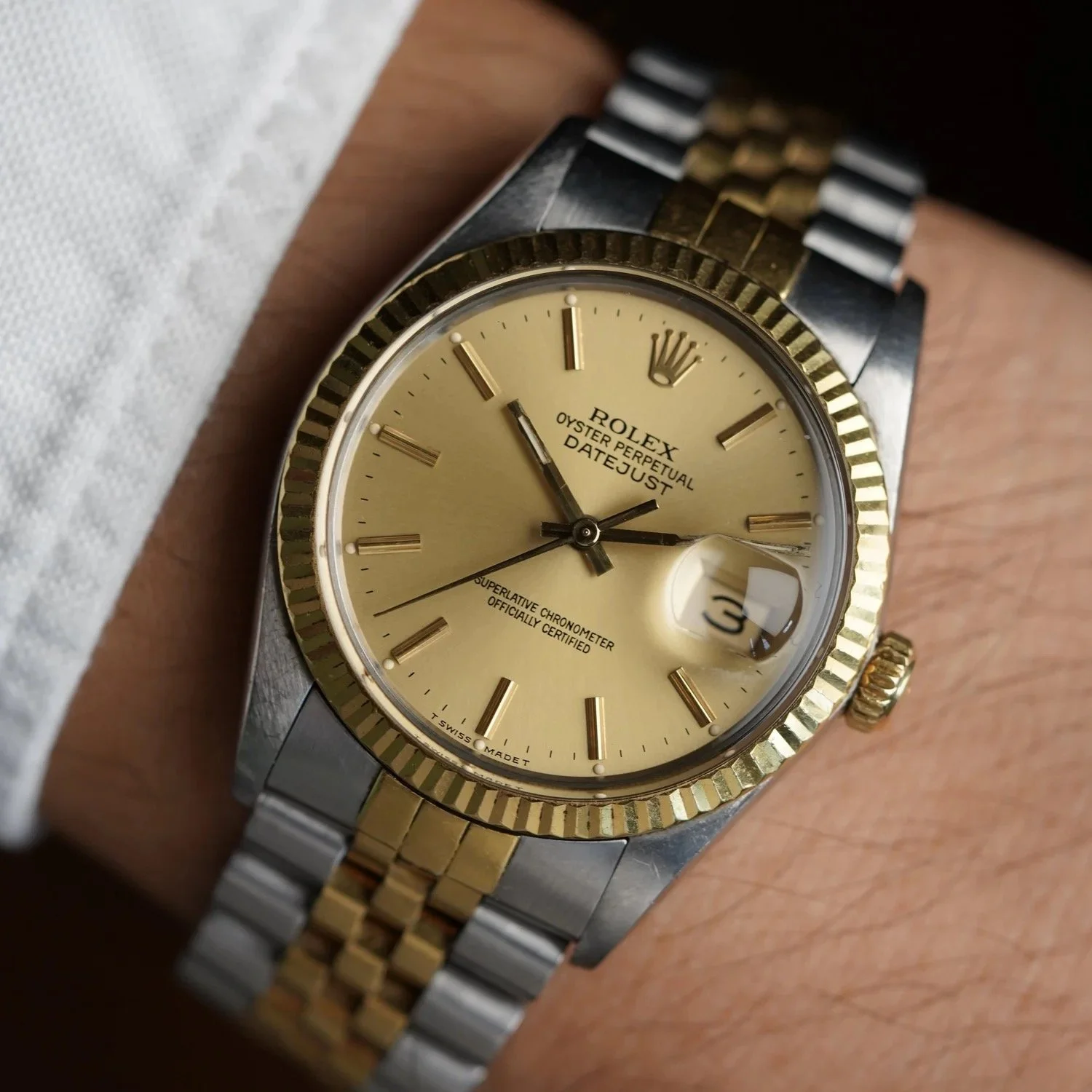 Rolex Two-Tone Datejust Reference 16013 Champagne Dial Unpolished