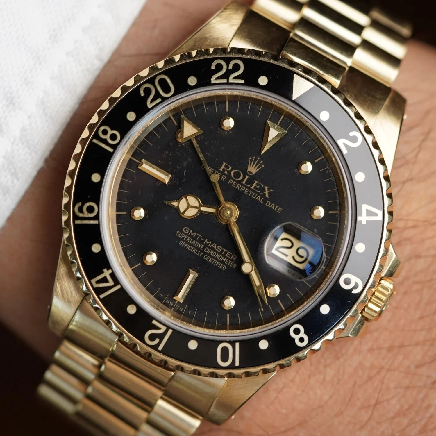 Rolex GMT-Master Reference 16758 in 18K Yellow Gold Original President Bracelet Unpolished