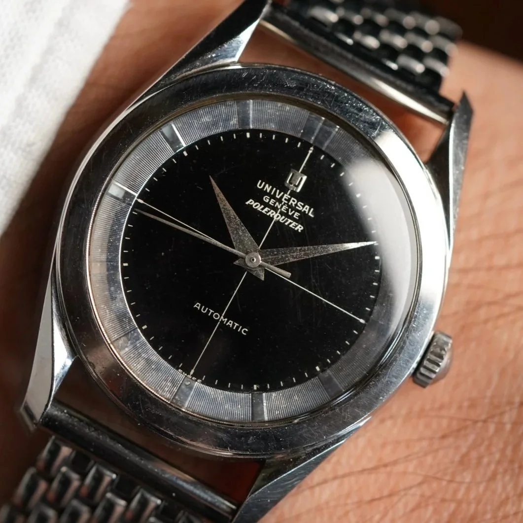 Universal Genève Polerouter Black Gilt Dial Reference S20217-1 Unpolished