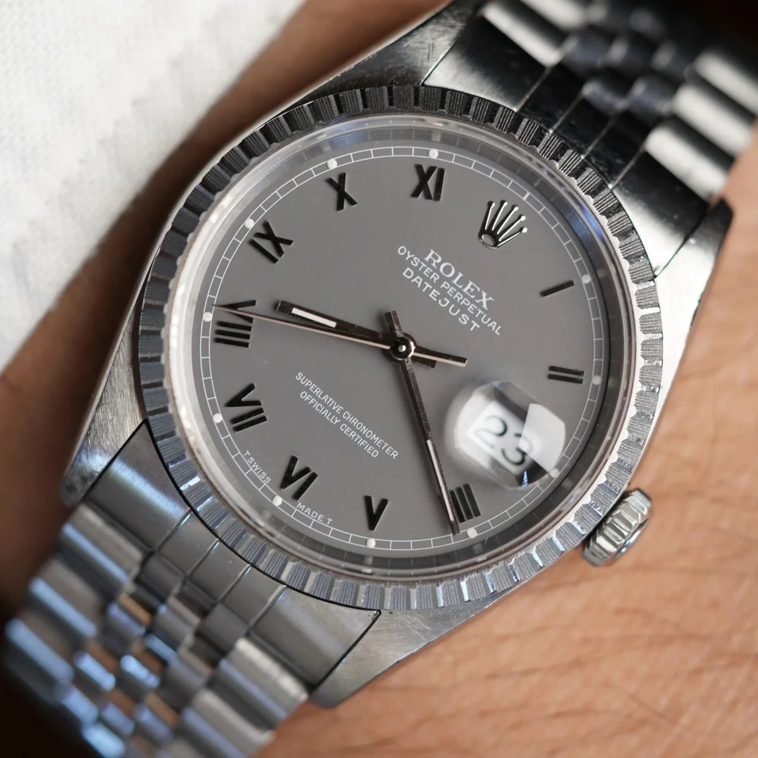 Rolex Datejust 16220 Grey Dial w/ Roman Numerals Unpolished