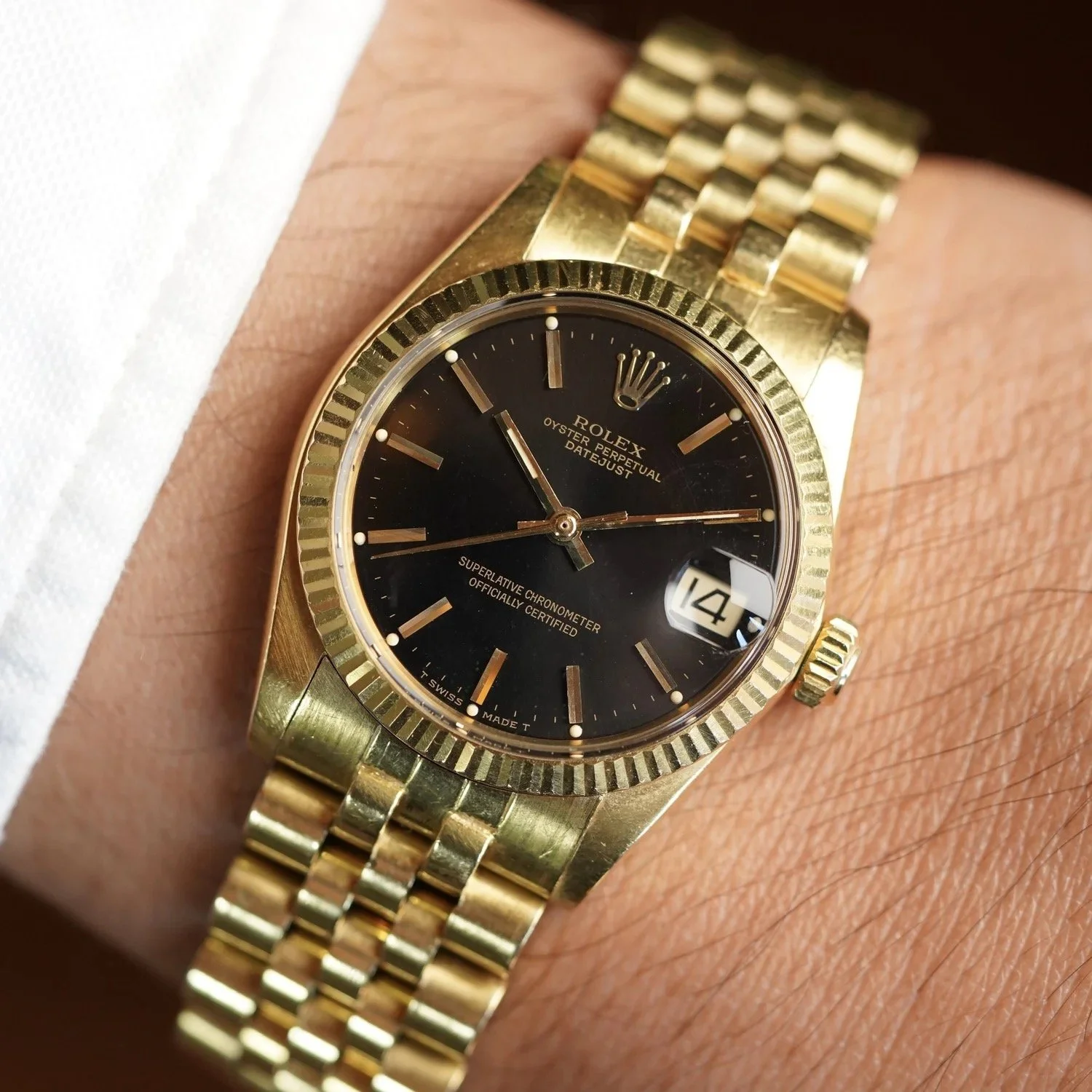 Rolex 31MM Datejust Reference 6827 in 18k YG w/ Black Dial Unpolished