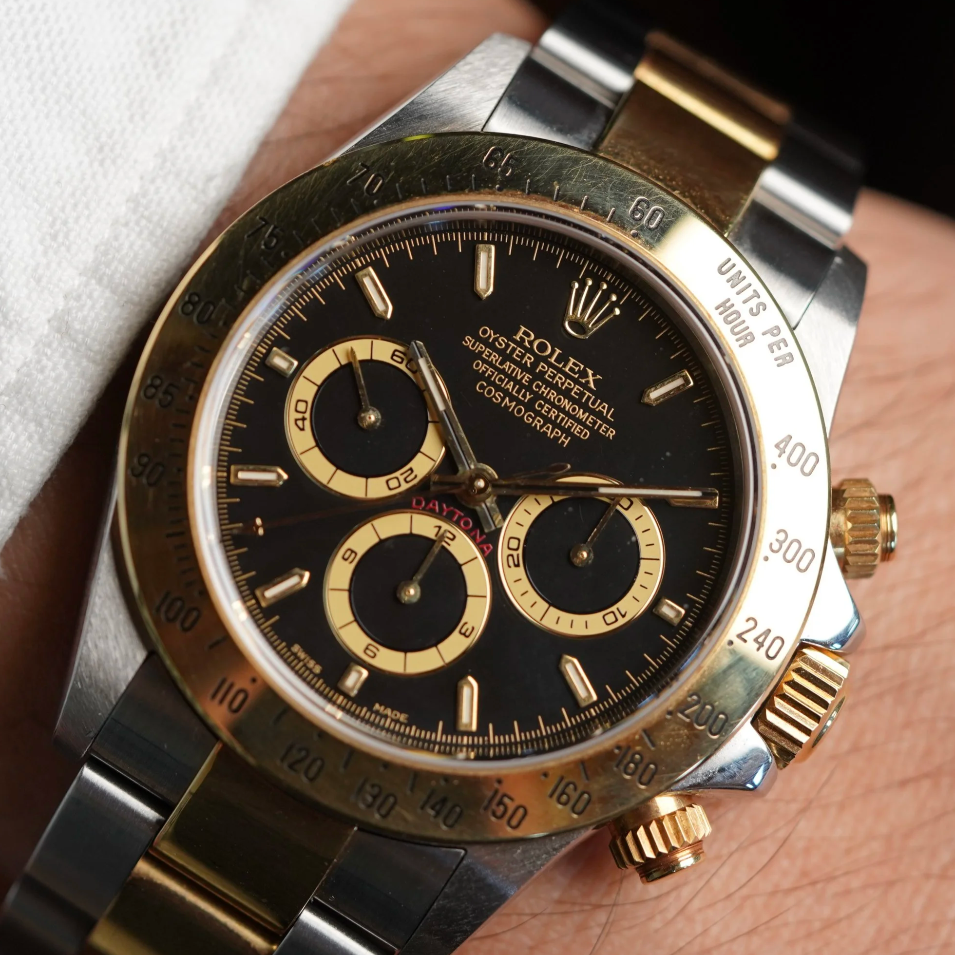 Rolex Black Dial Two-Tone Zenith Daytona Reference 16523 with Papers Unpolished