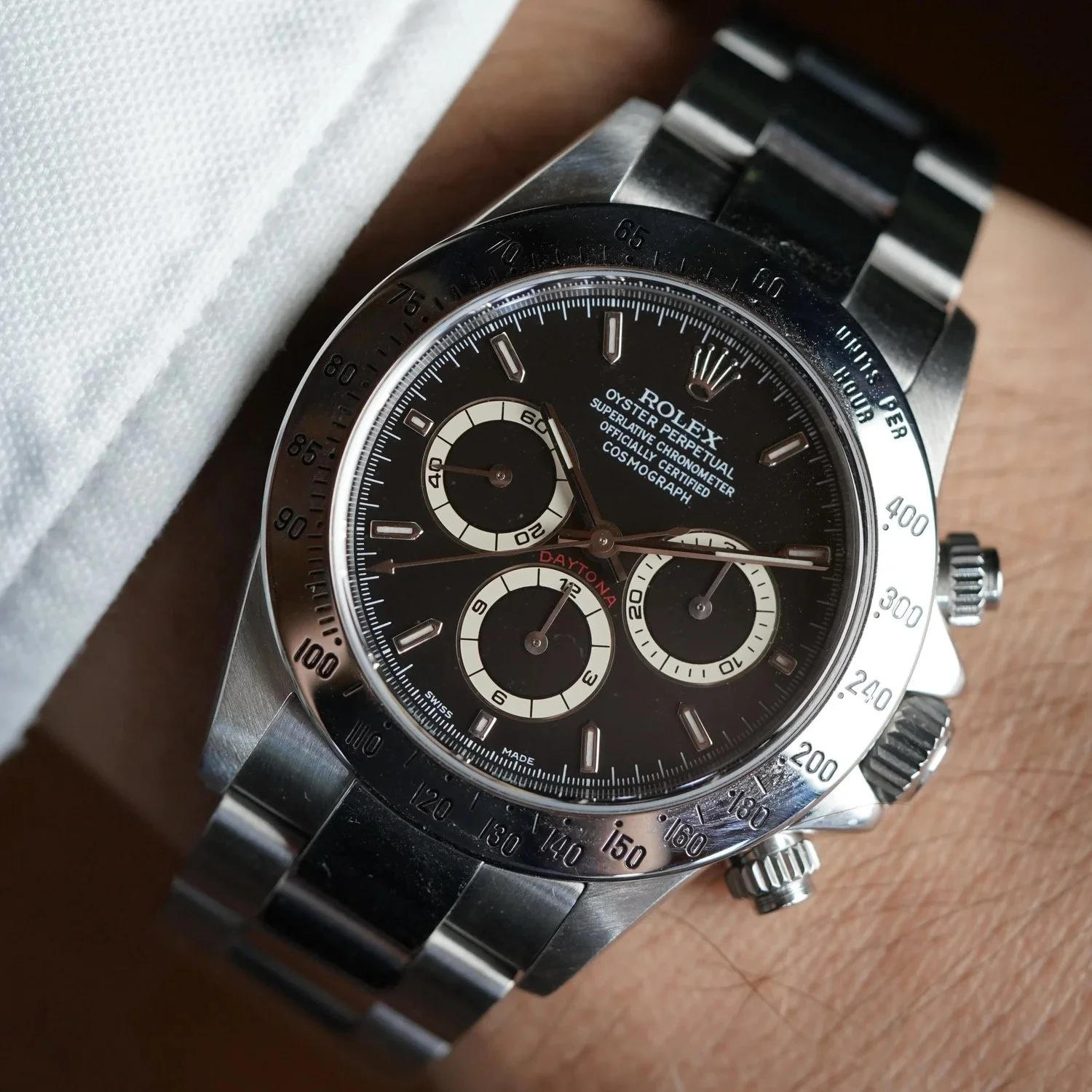 Rolex Zenith Daytona Black Dial Ref 16520 w RSC Service Card &amp; Pouch