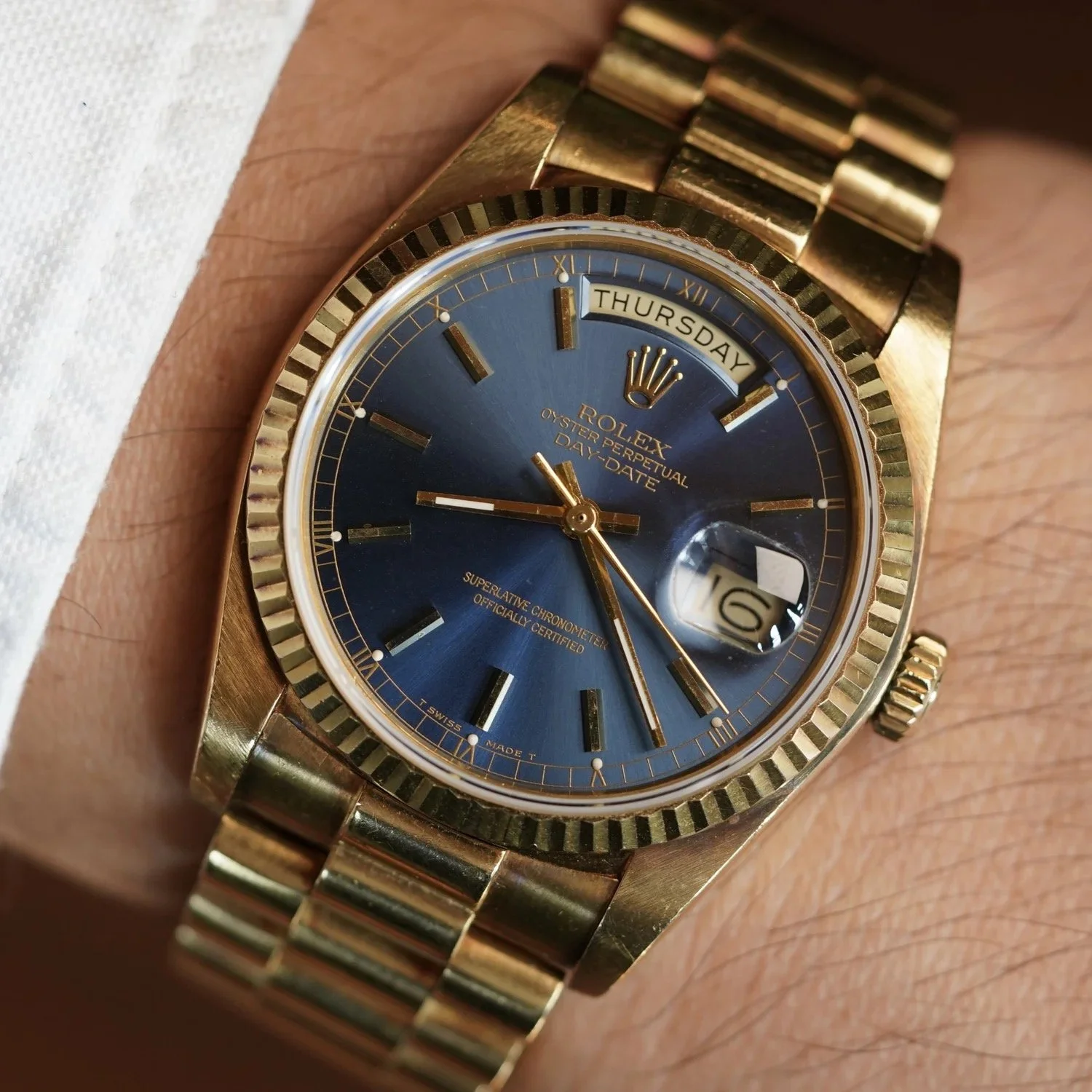 Rolex Day-Date Blue Dial Reference 18038 Unpolished