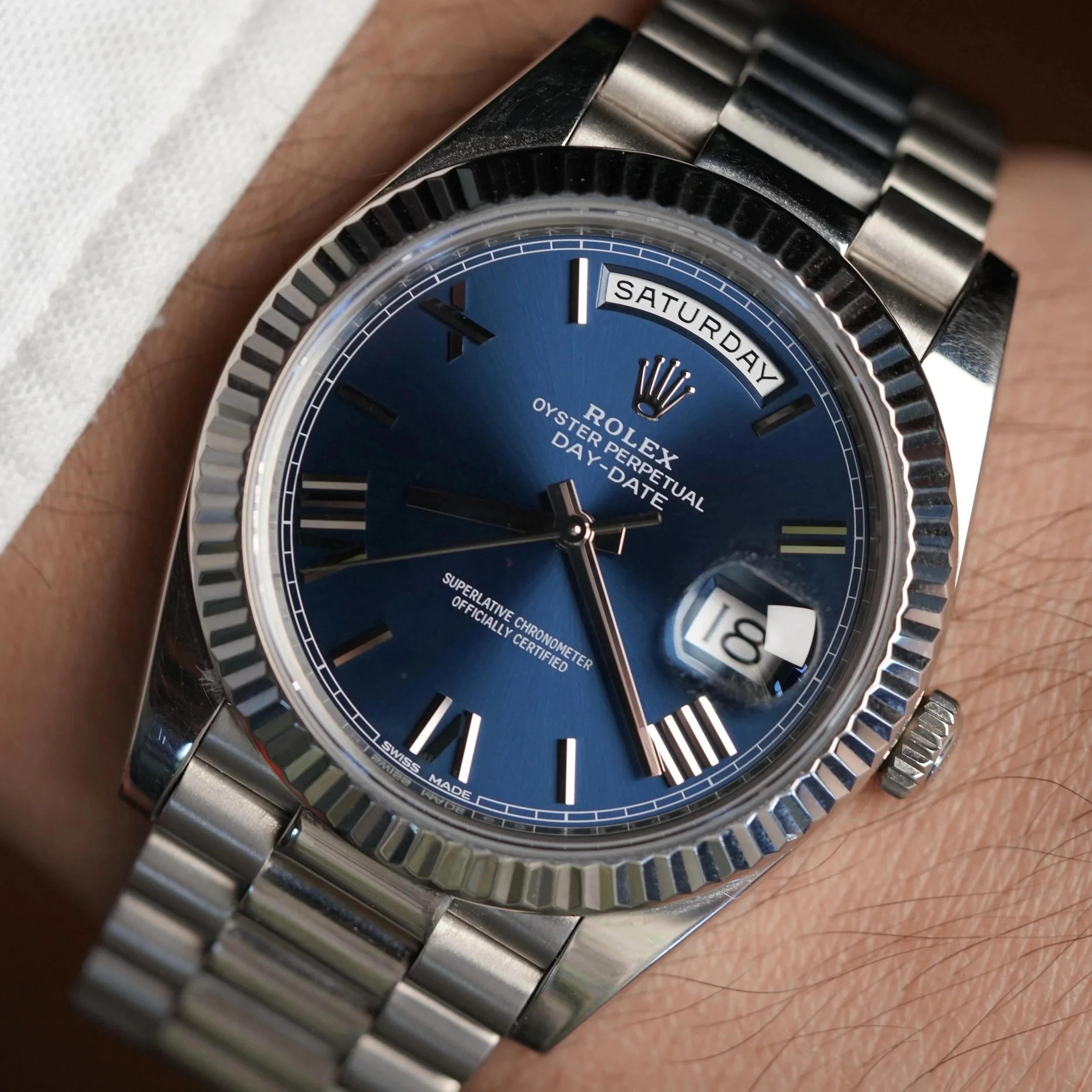 Rolex Day-Date 40 White Gold w/ Blue Dial Reference 228239 Full Set