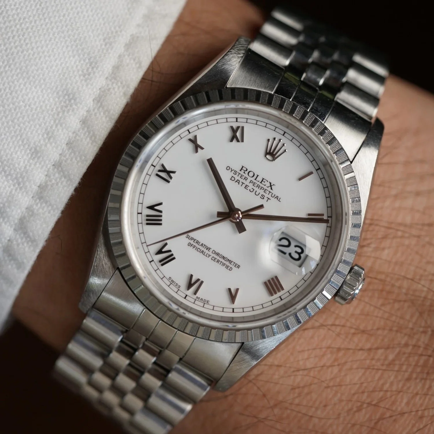 Rolex Datejust Dial Ref. 16220 Non-Luminous White Roman Numeral Dial Unpolished