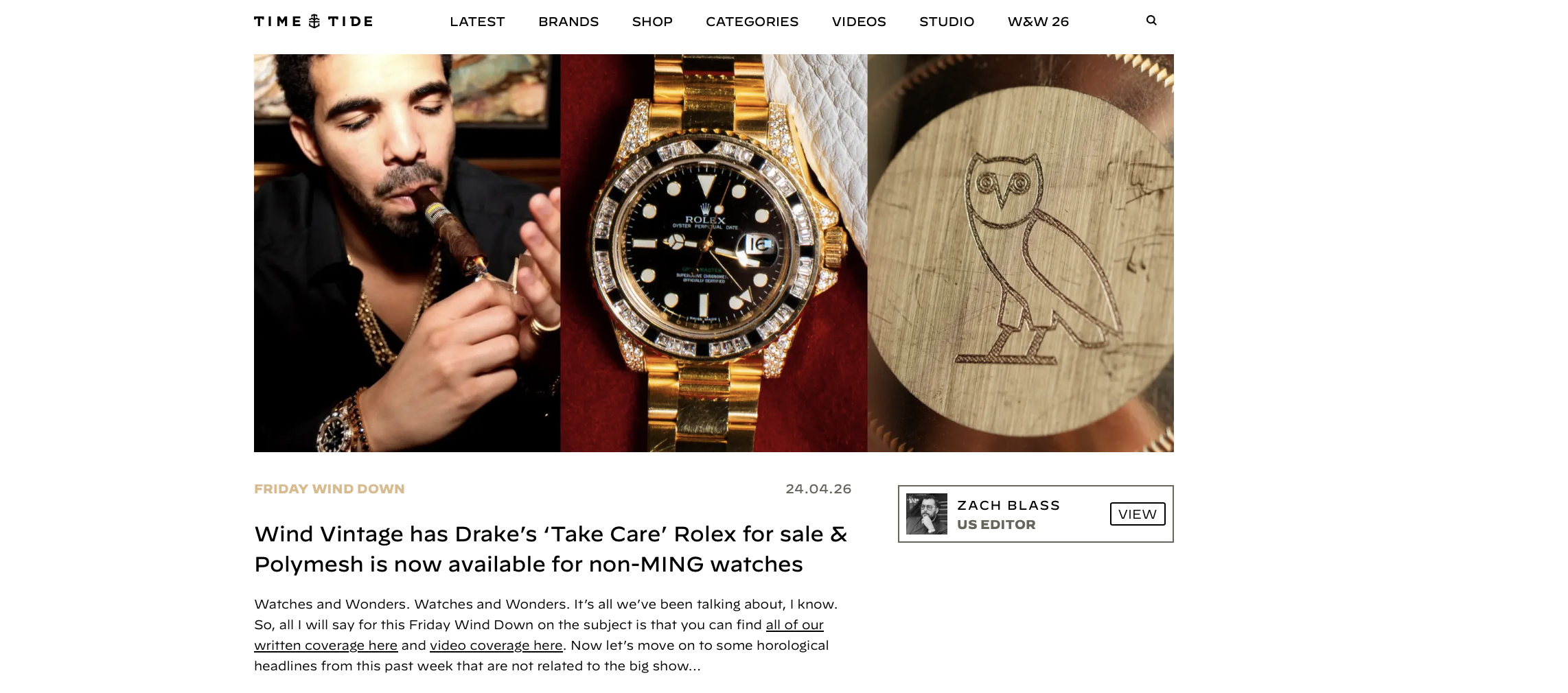 Time &amp; Tide: Wind Vintage Has Drake’s ‘Take Care’ Rolex For Sale