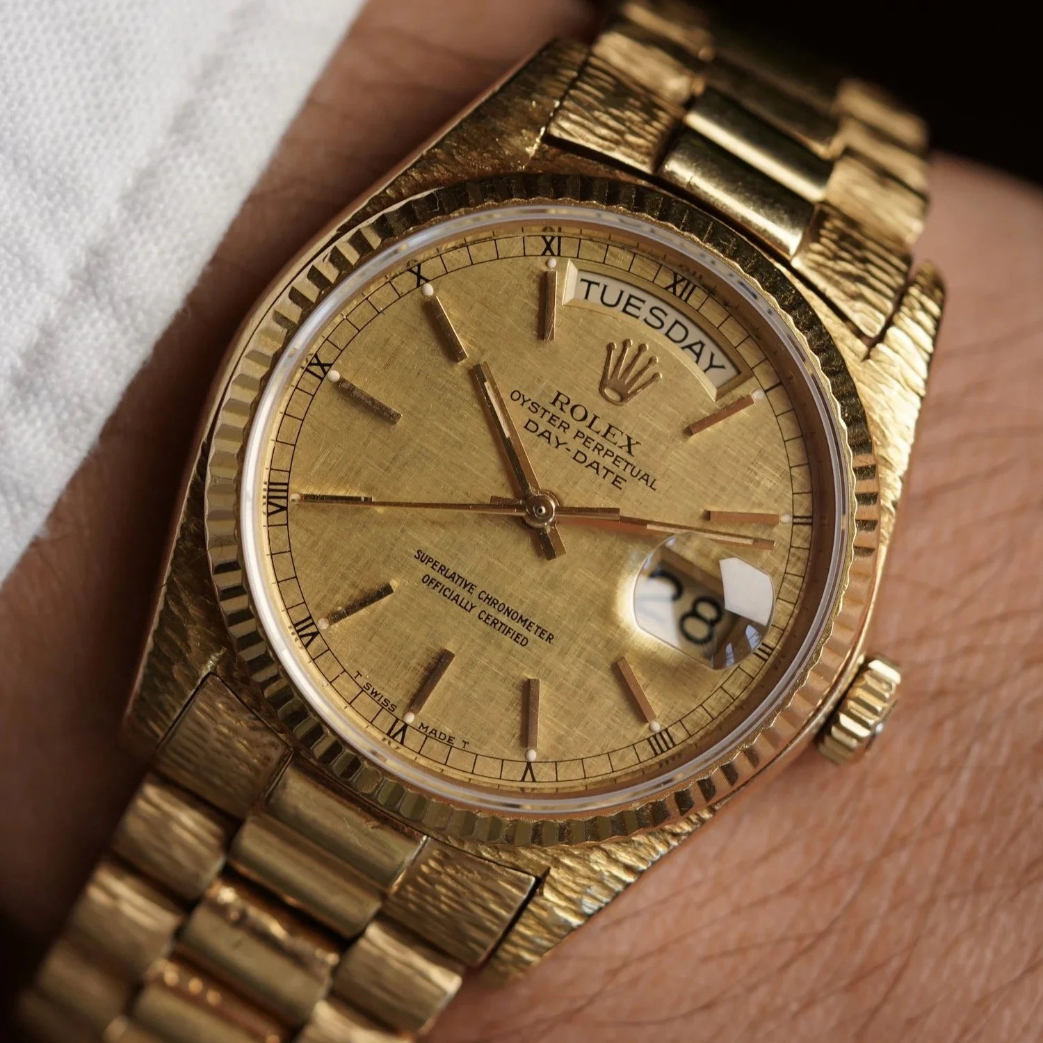 Rolex “John Bull” Champagne Linen Day-Date Ref. 18038 Unpolished