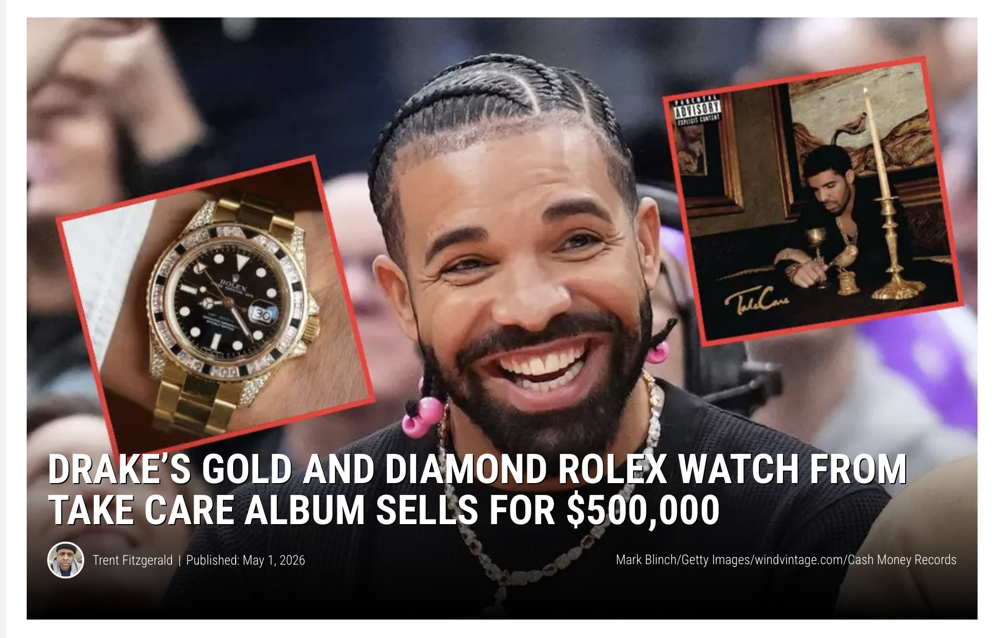 XXL: Drake’s Gold and Diamond Rolex Watch From Take Care Album Sells for $500,000