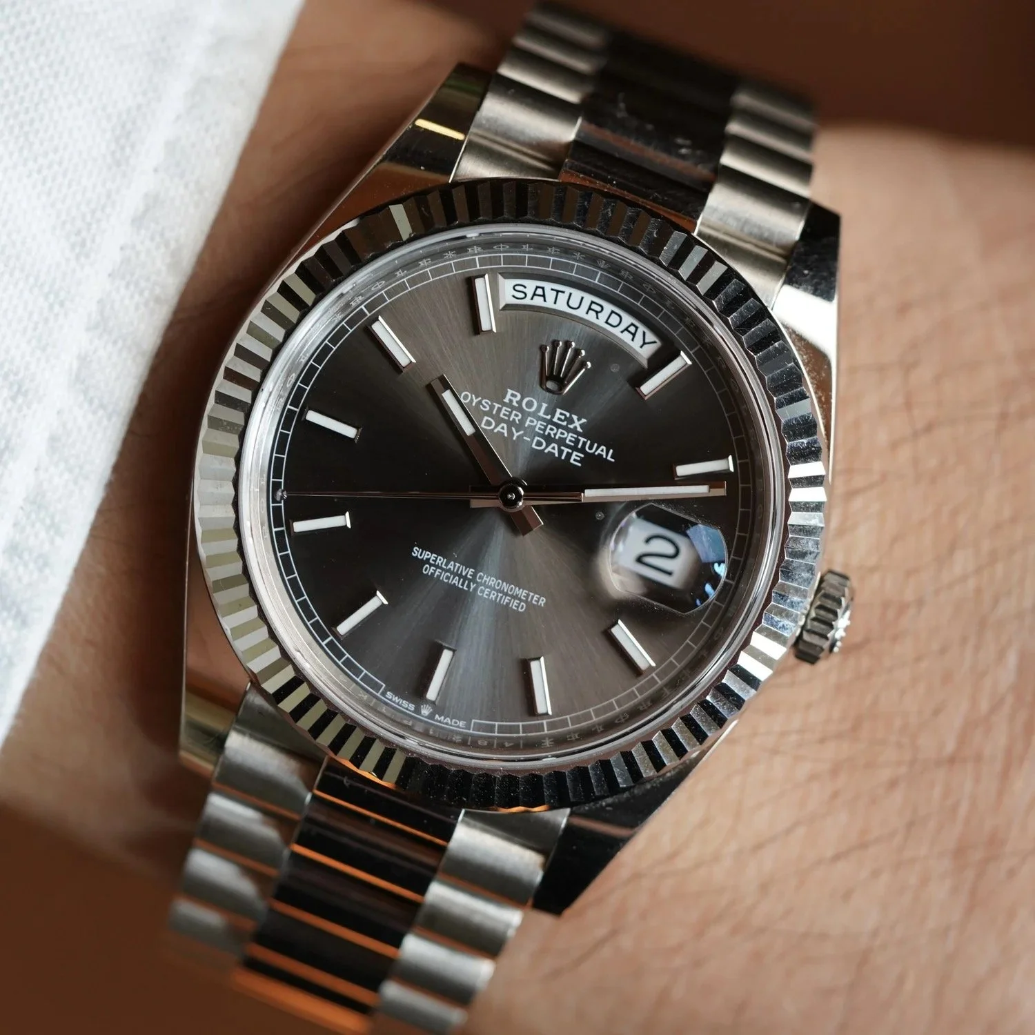 Rolex Day-Date 40 White Gold w/ Grey Dial Reference 228239 Full Set