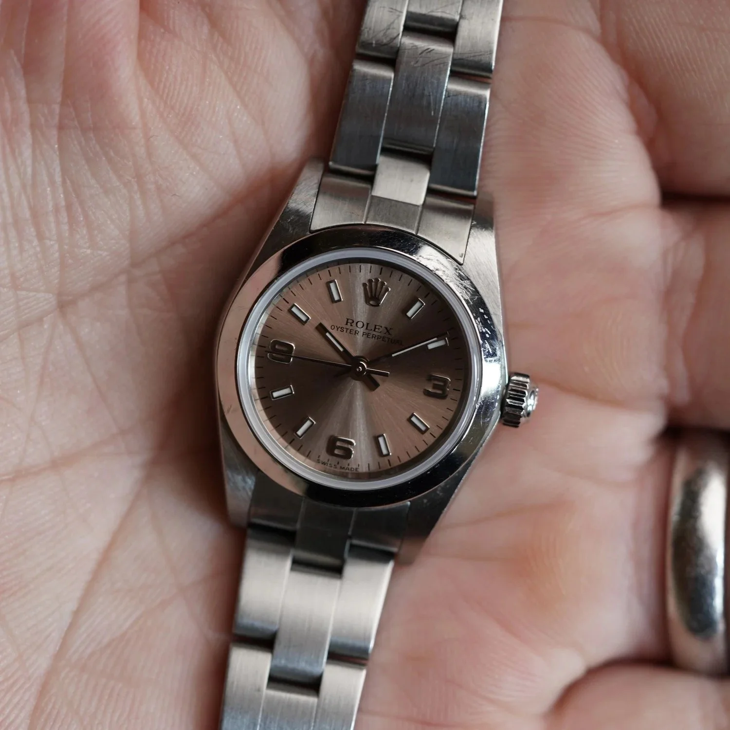 Rolex Ladies Pink Explorer Dial Oyster Perpetual Ref 76080 Unpolished